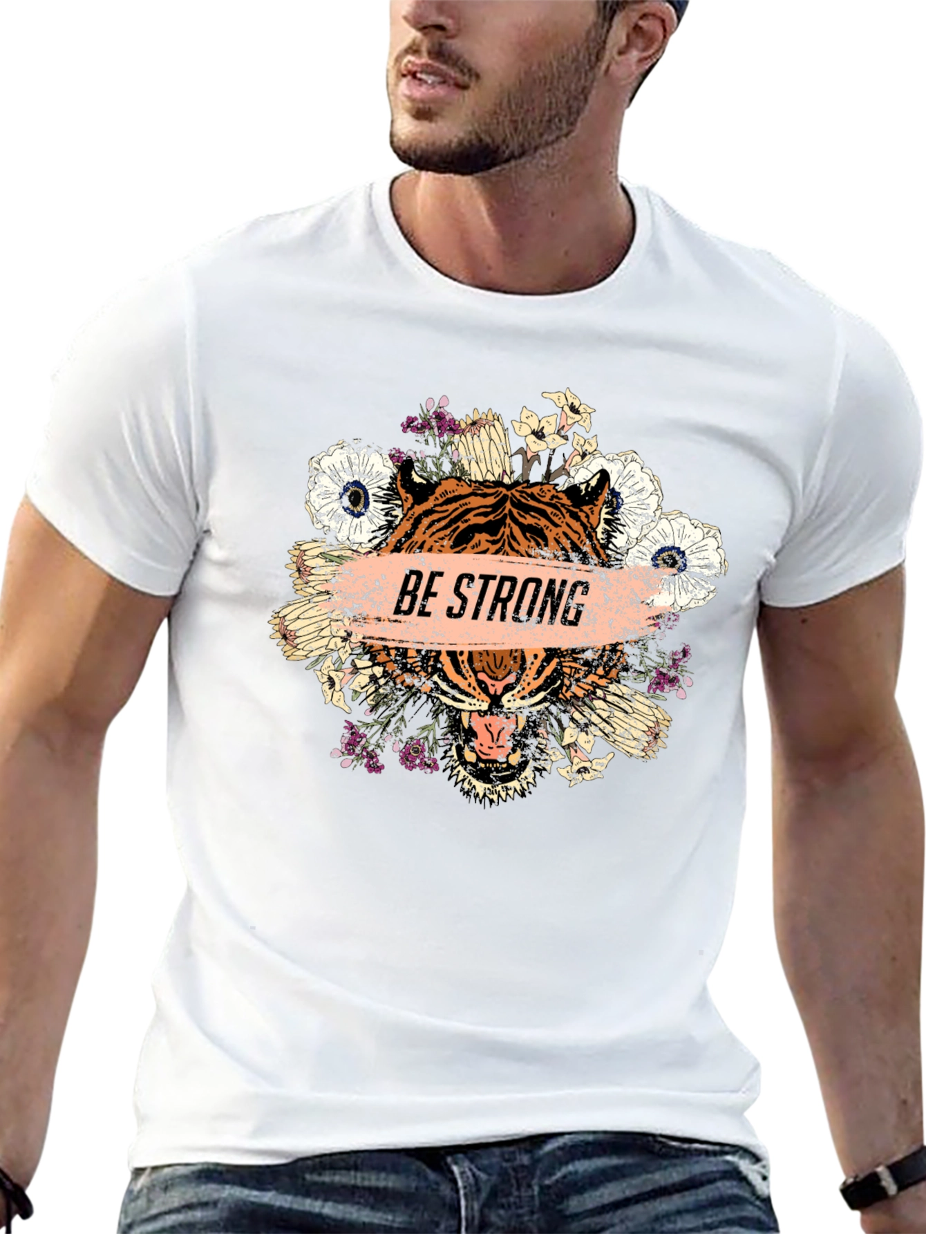 Be Strong Tiger Graphic Print Mens T-Shirt