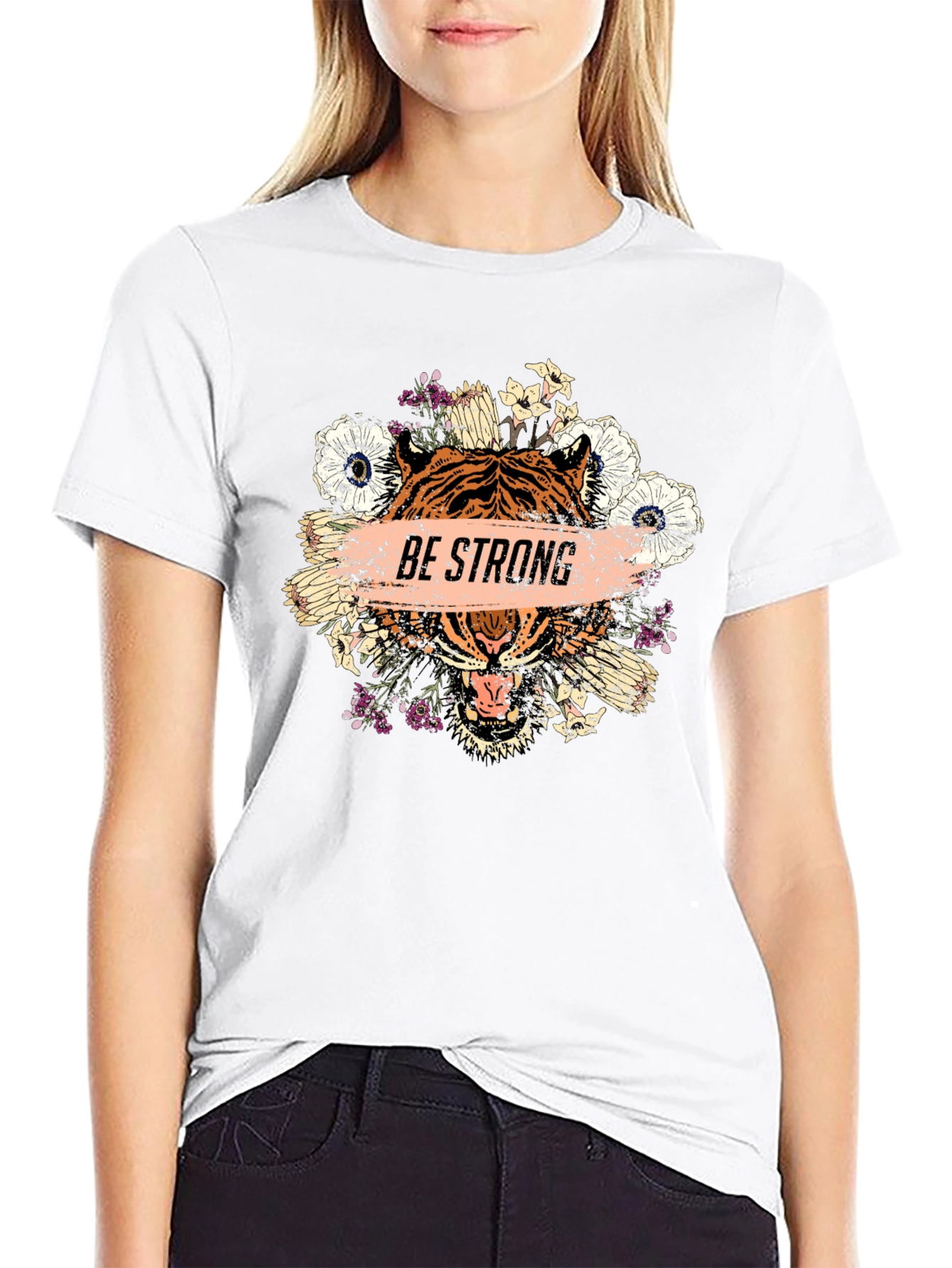 Be Strong Tiger Graphic Print Mens T-Shirt