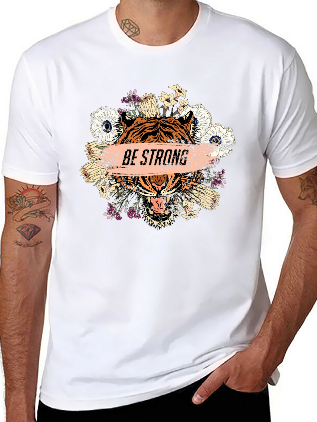 Be Strong Tiger Graphic Print Mens T-Shirt