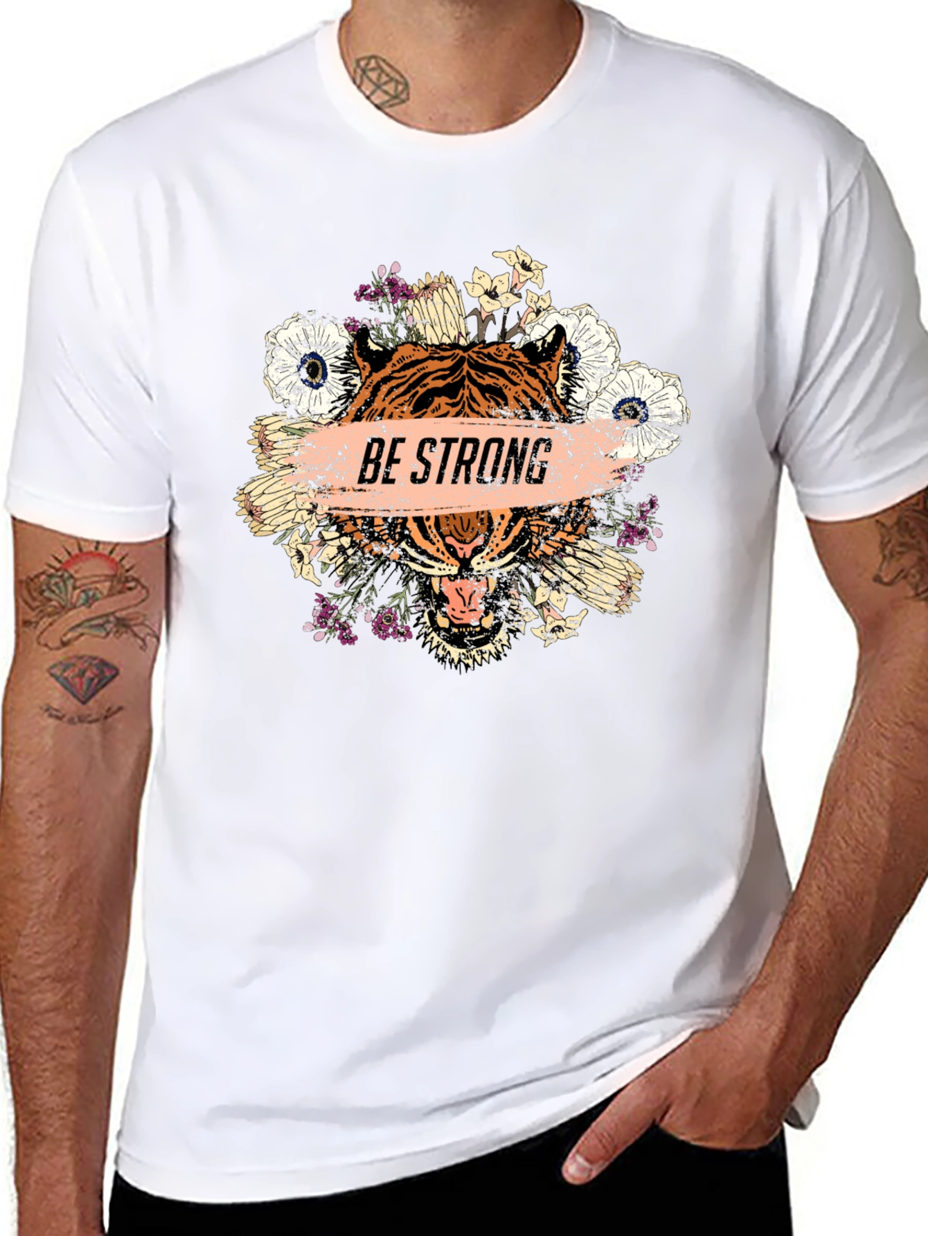 Be Strong Tiger Graphic Print Mens T-Shirt
