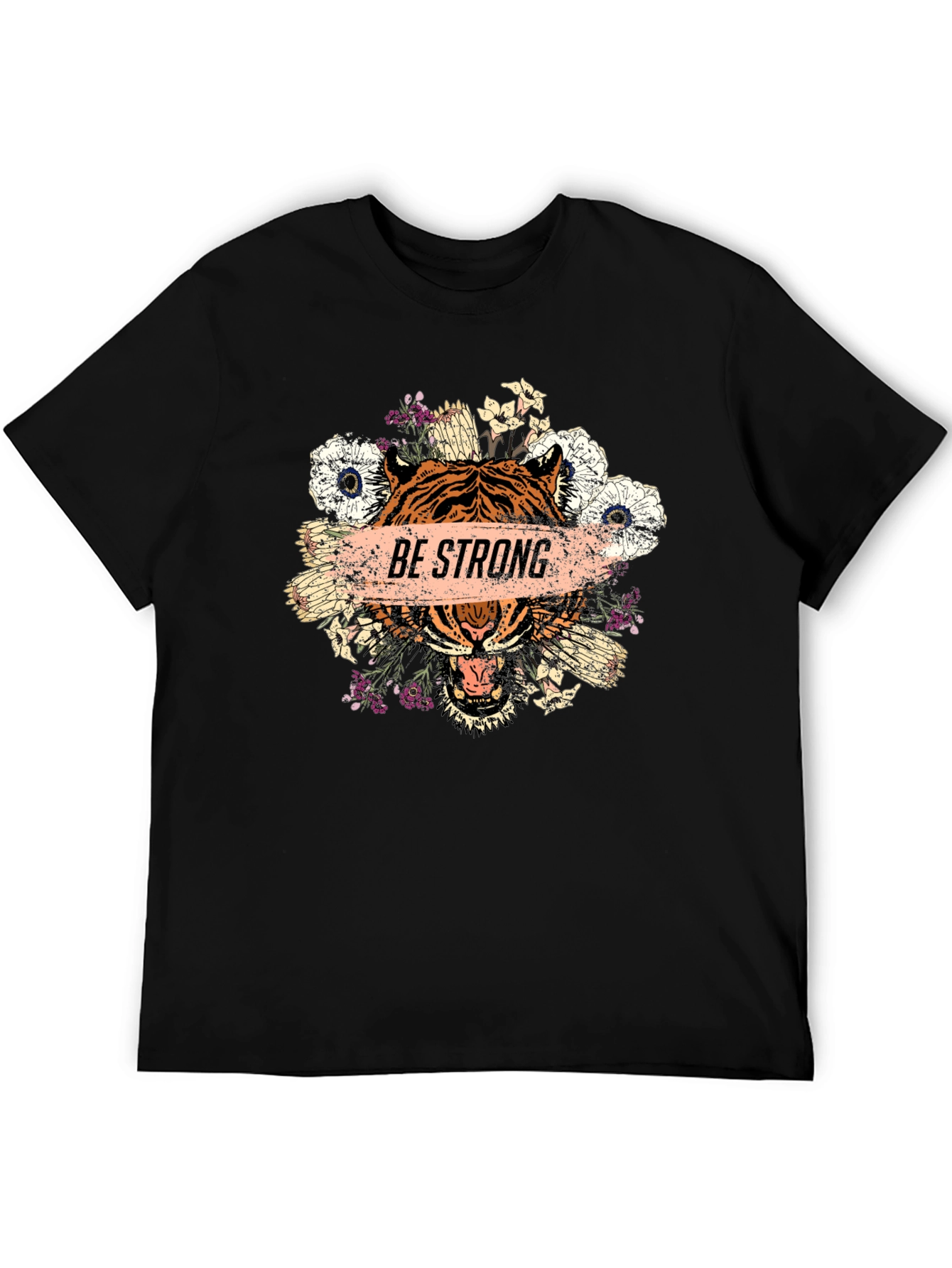 Be Strong Tiger Graphic Print Mens T-Shirt