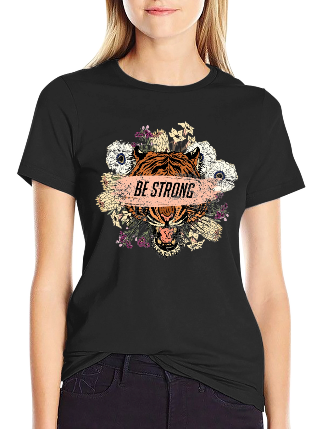 Be Strong Tiger Graphic Print Mens T-Shirt