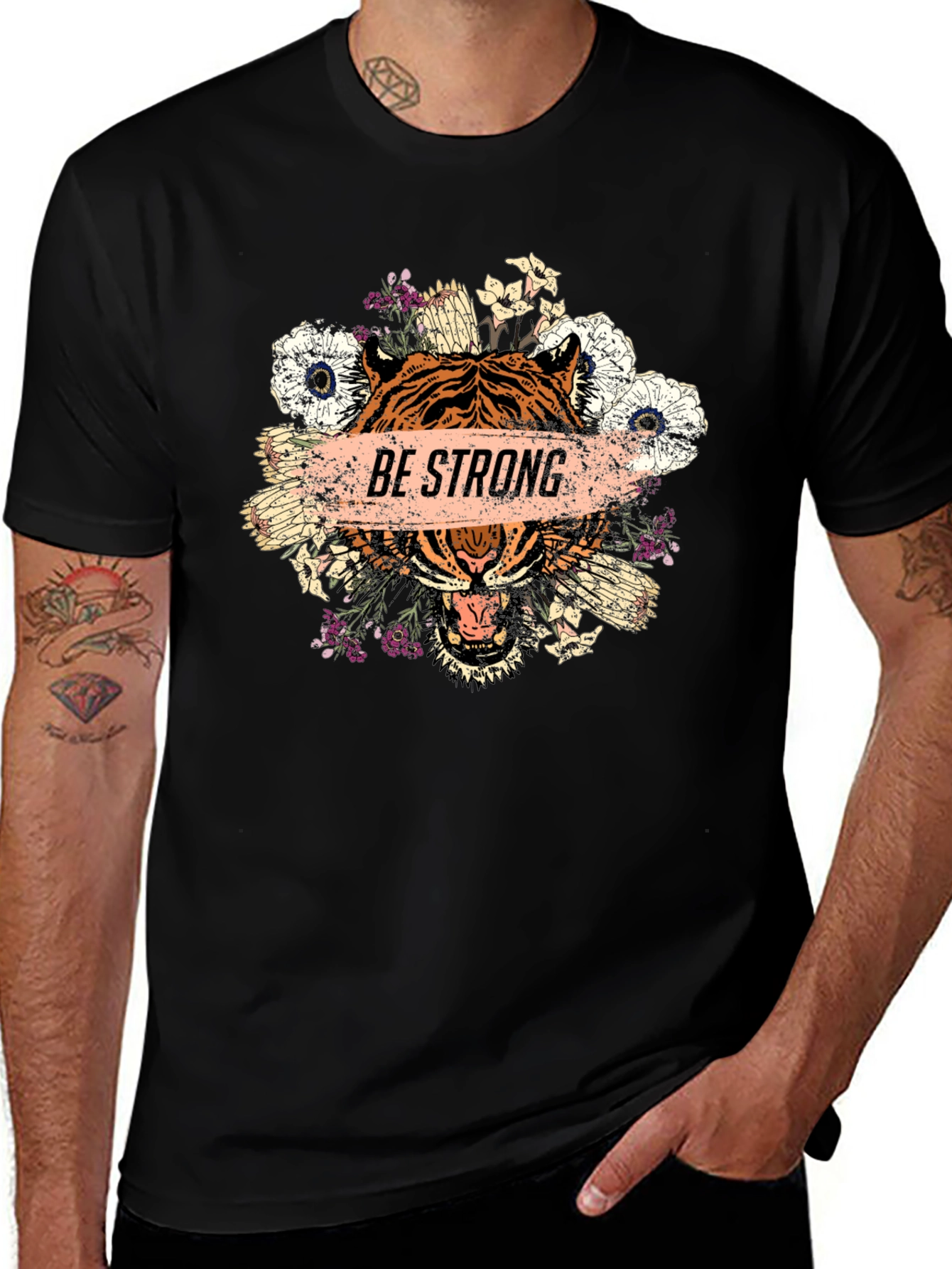 Be Strong Tiger Graphic Print Mens T-Shirt