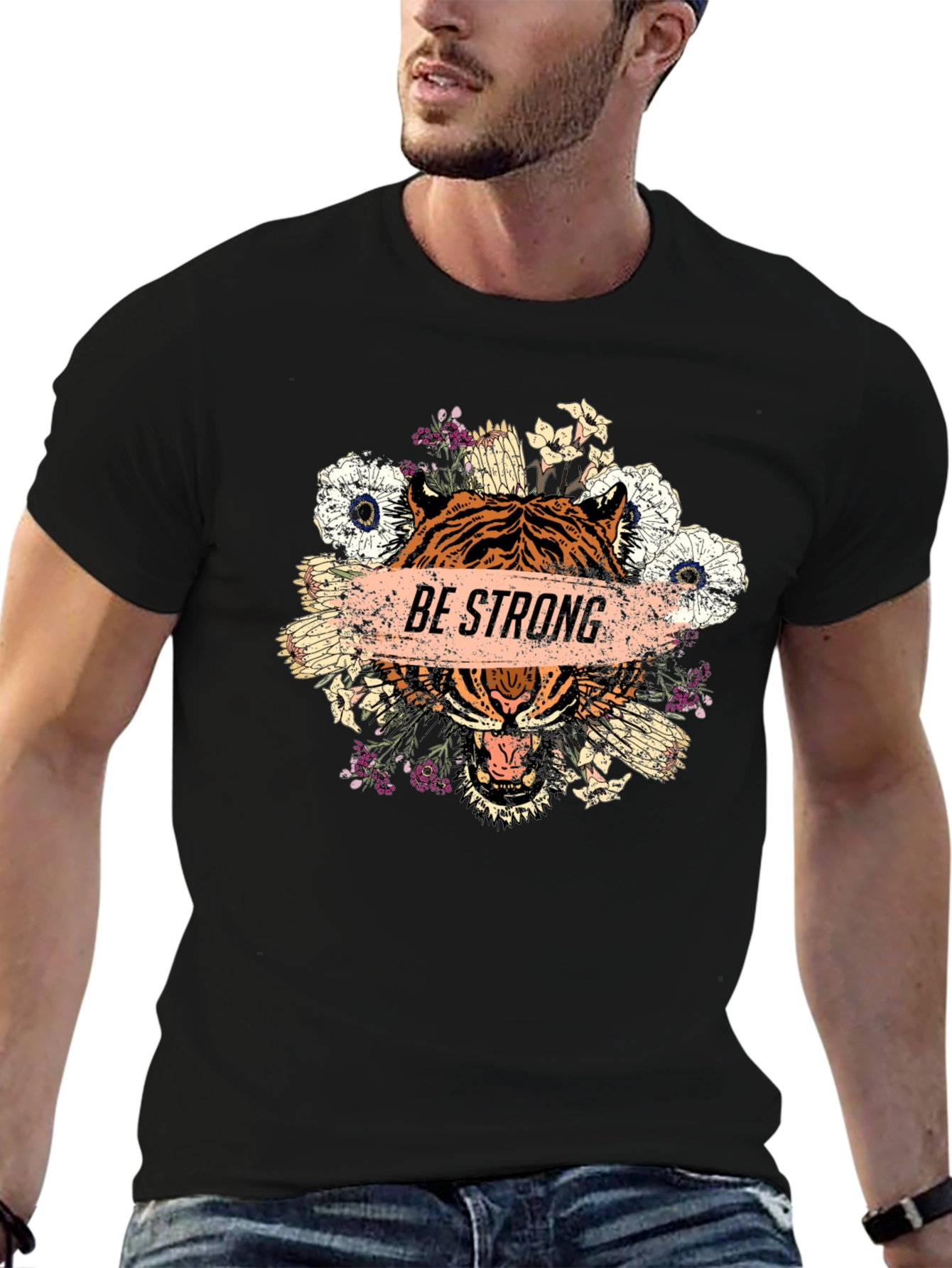 Be Strong Tiger Graphic Print Mens T-Shirt