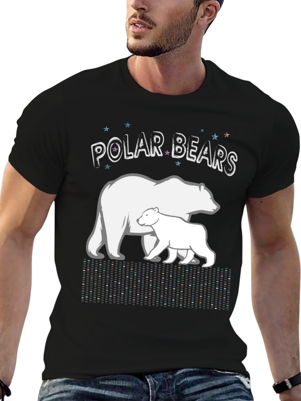 Polar Bears Graphic Print Black T-Shirt