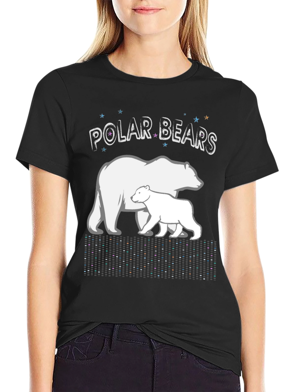 Polar Bears Graphic Print Black T-Shirt