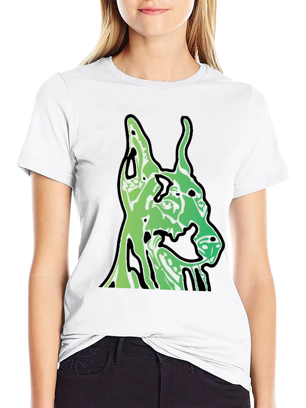Green Dog Head Graphic Black T-Shirt