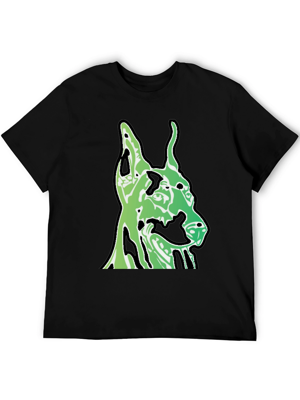 Green Dog Head Graphic Black T-Shirt