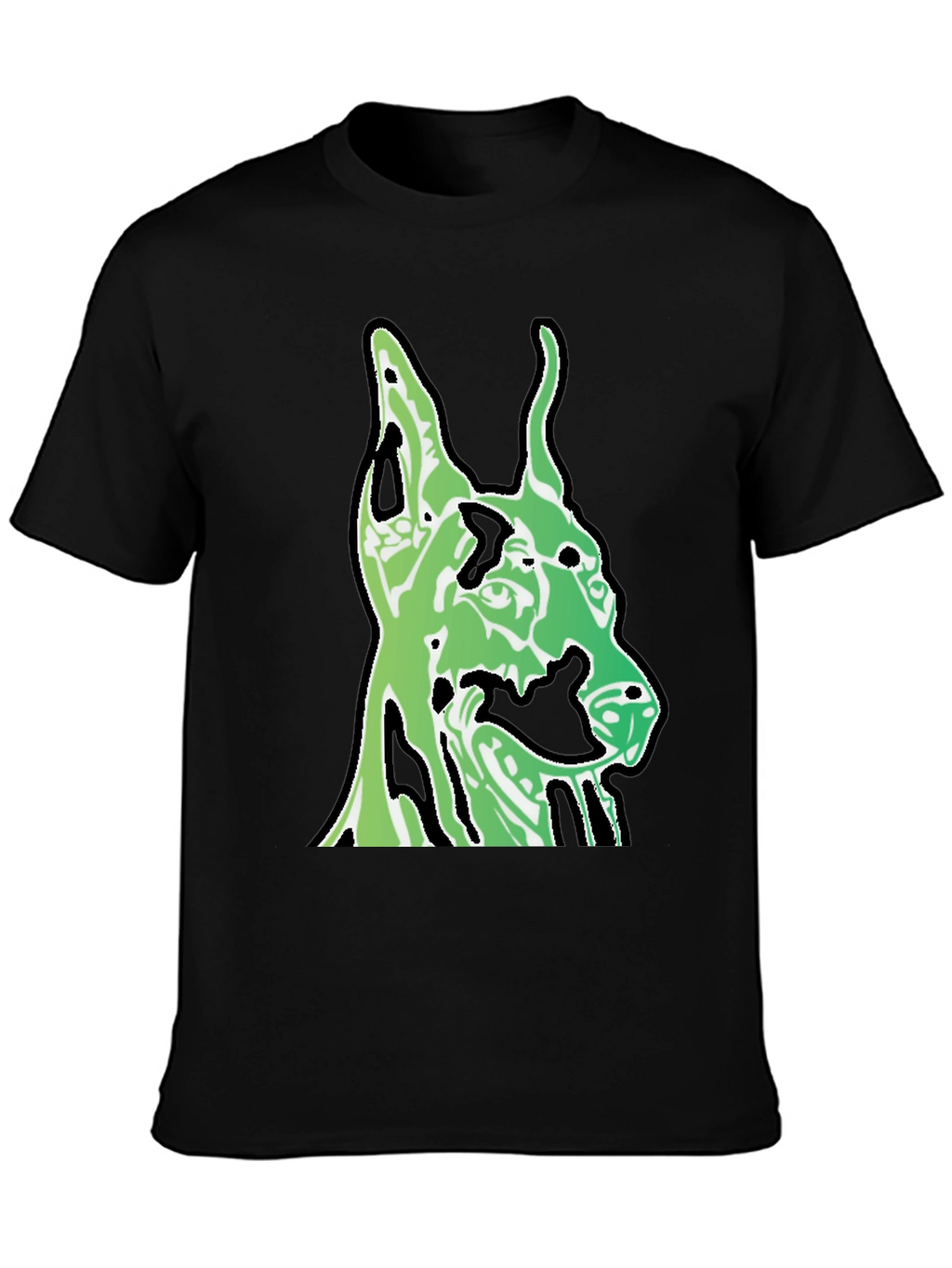Green Dog Head Graphic Black T-Shirt