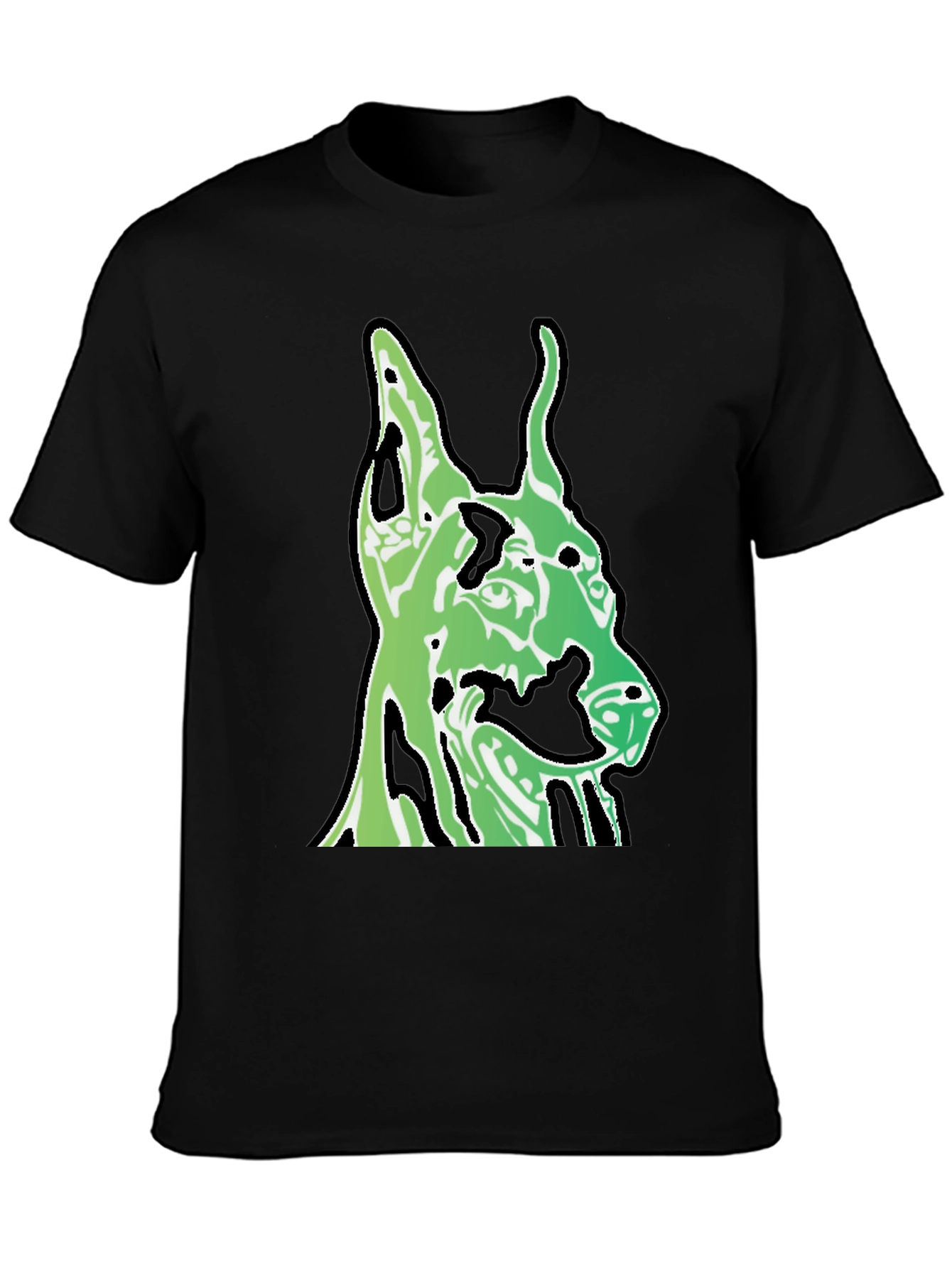 Green Dog Head Graphic Black T-Shirt