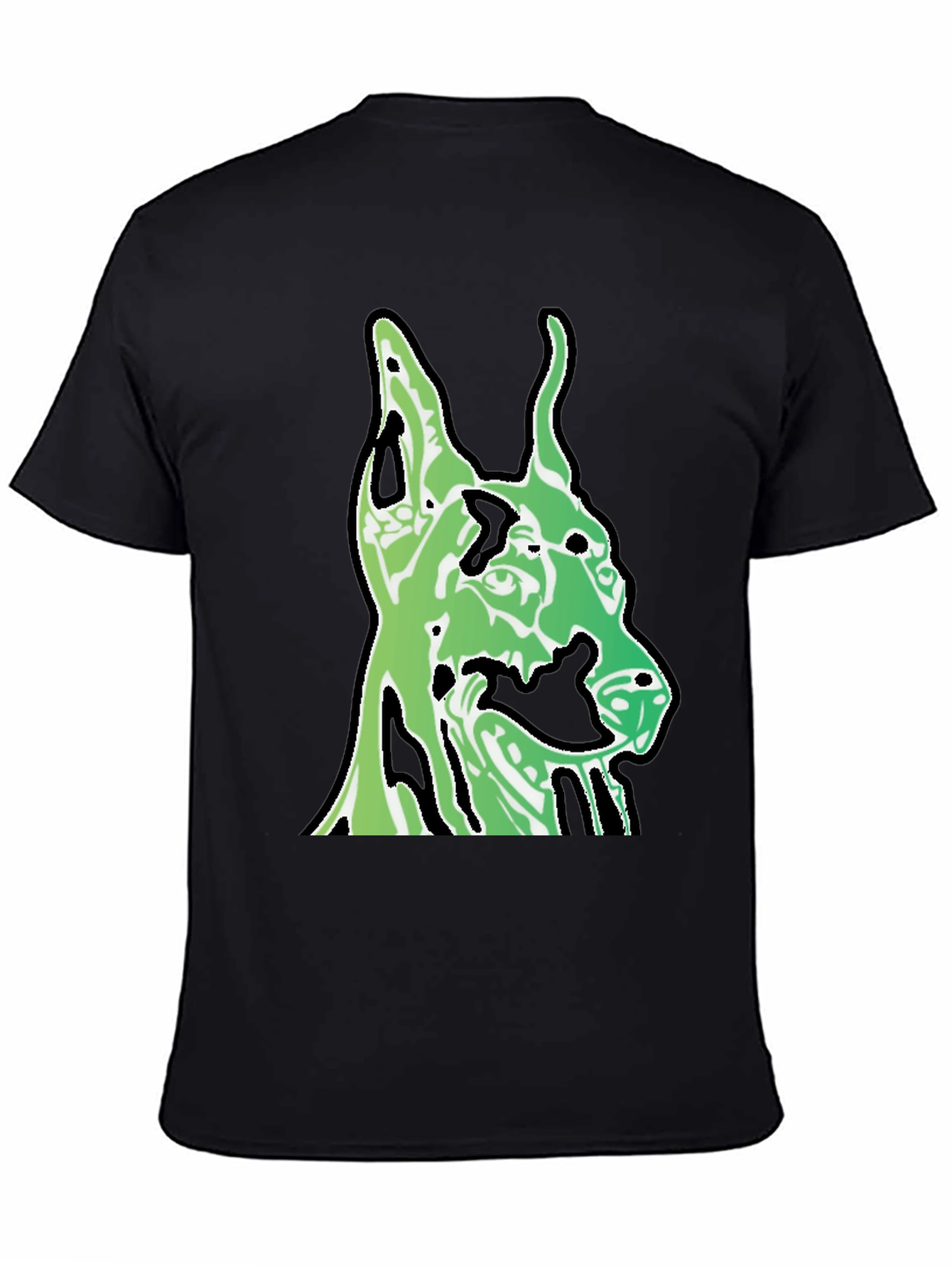 Green Dog Head Graphic Black T-Shirt