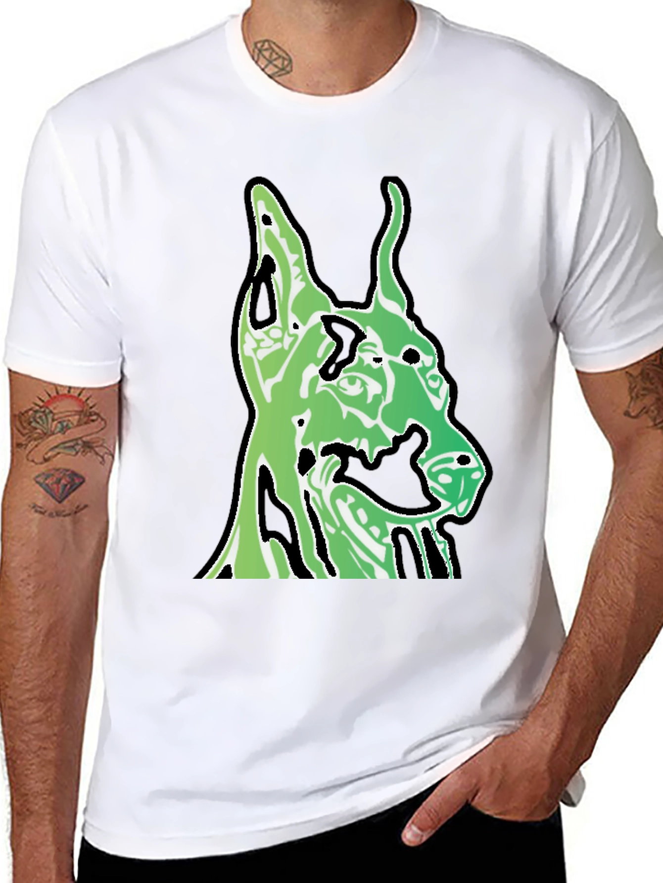 Green Dog Head Graphic Black T-Shirt