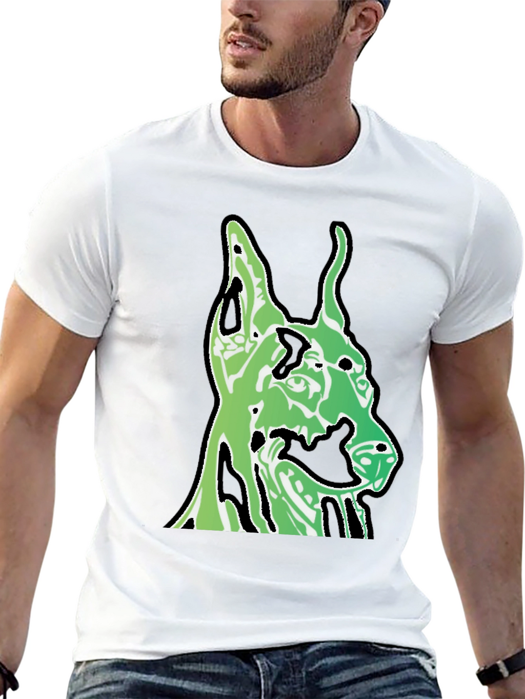 Green Dog Head Graphic Black T-Shirt