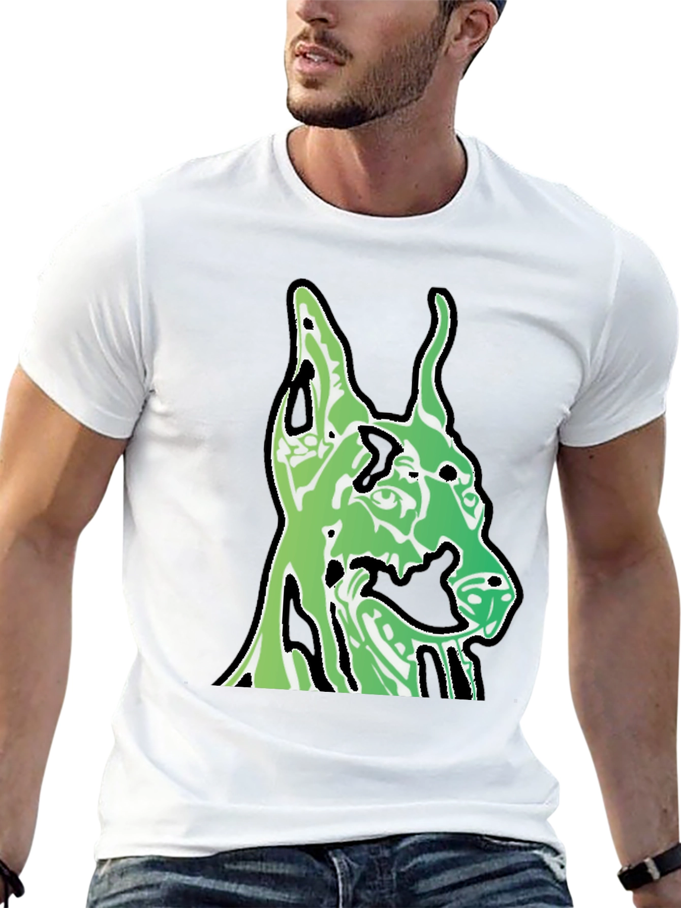 Green Dog Head Graphic Black T-Shirt