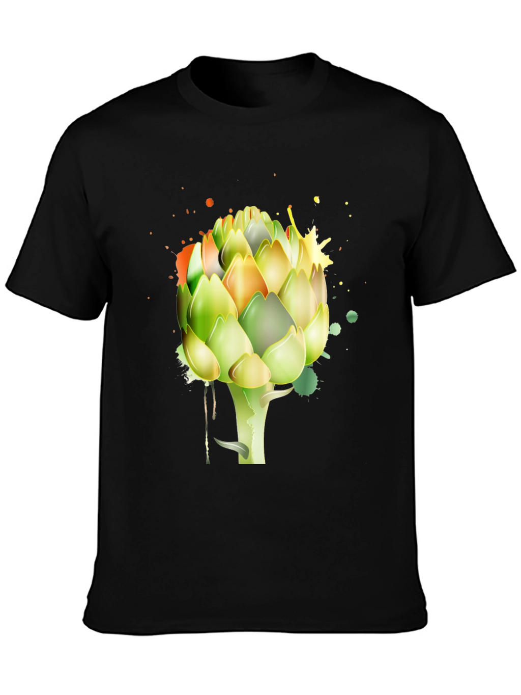 Artichoke Splash Graphic Tee - Unique Mens Black T-Shirt