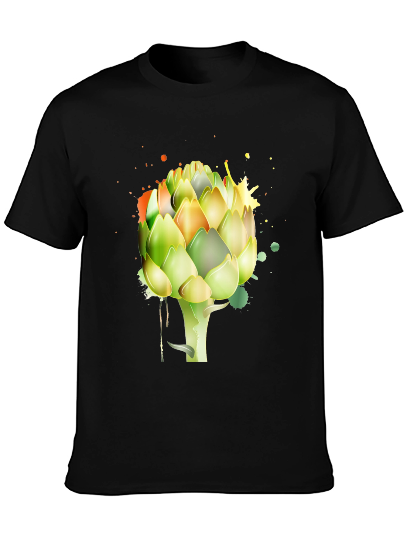 Artichoke Splash Graphic Tee - Unique Mens Black T-Shirt