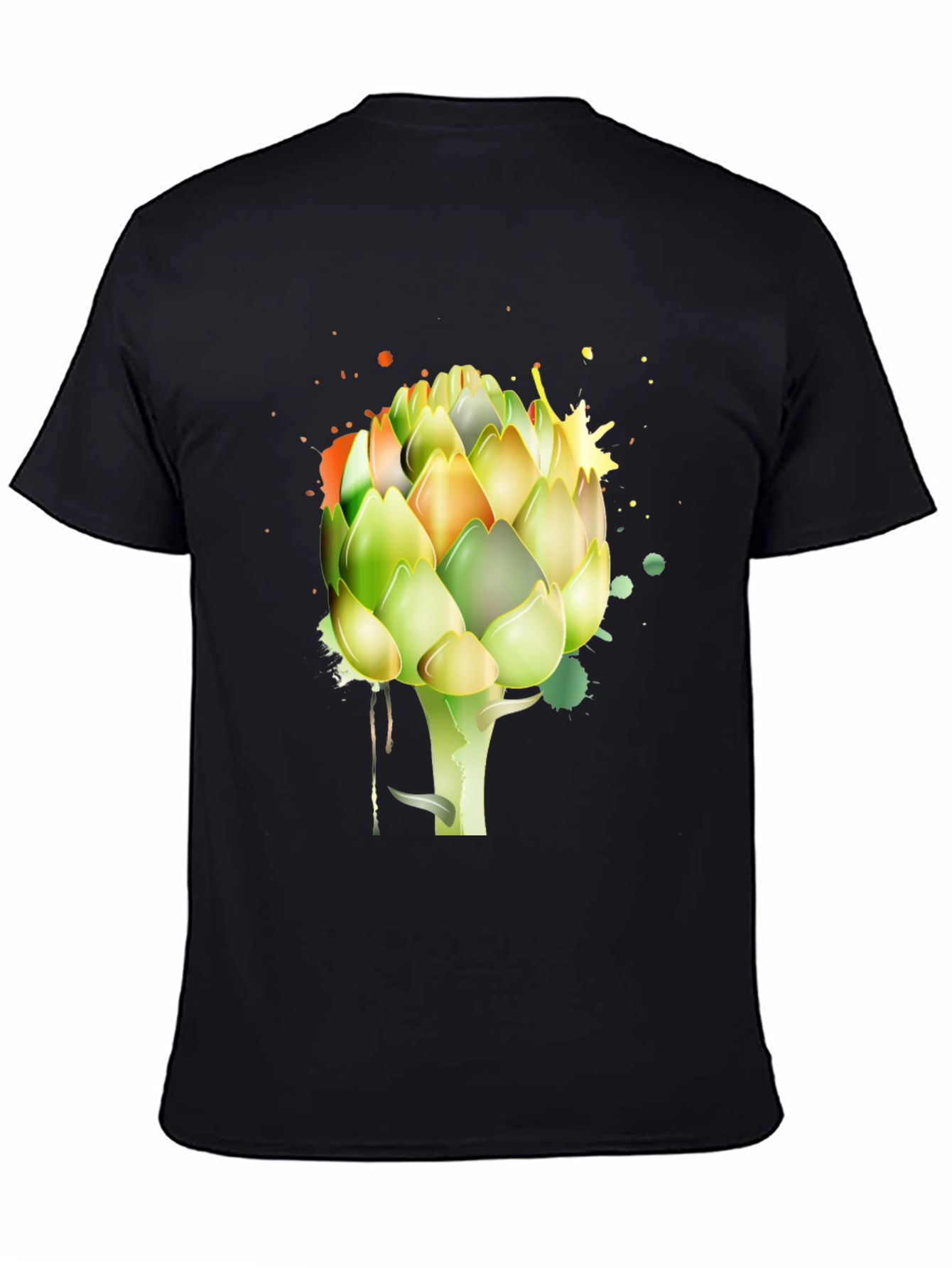 Artichoke Splash Graphic Tee - Unique Mens Black T-Shirt