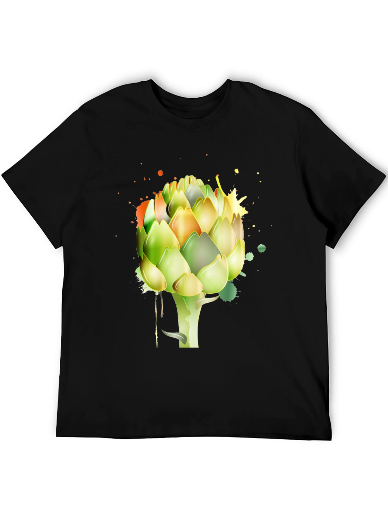 Artichoke Splash Graphic Tee - Unique Mens Black T-Shirt