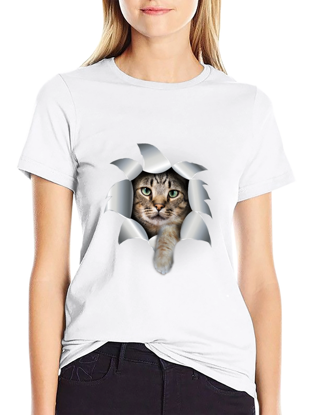 Cat Rip T-Shirt - Black Cotton Tee