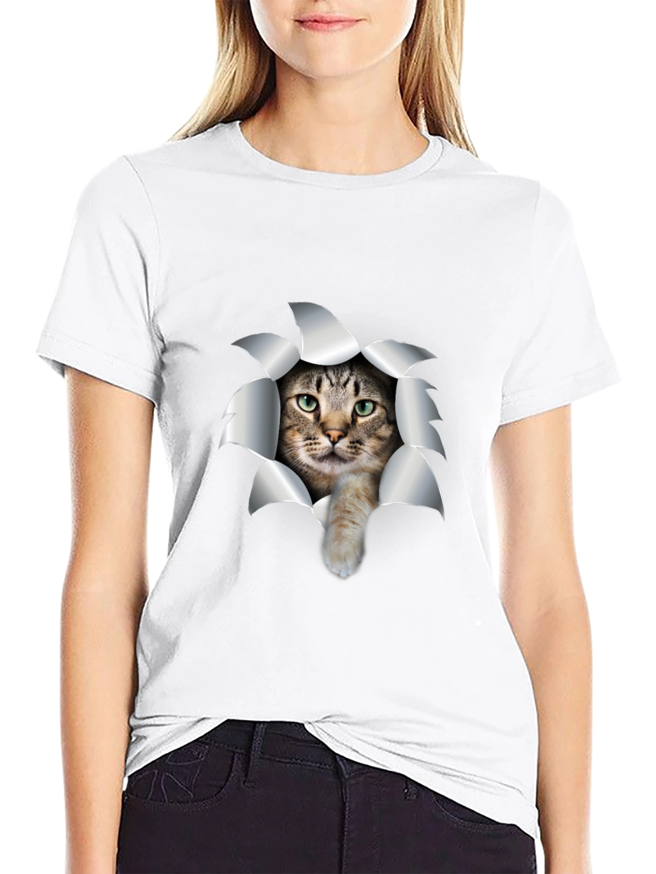 Cat Rip T-Shirt - Black Cotton Tee
