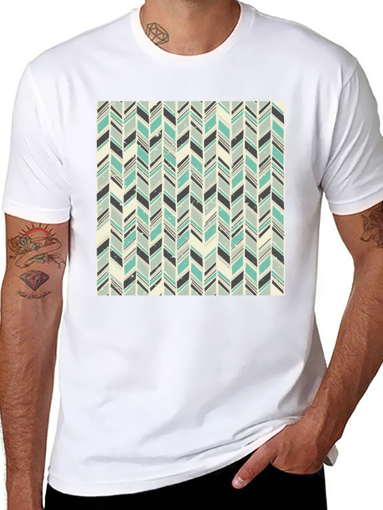 Herringbone Pattern T-Shirt - Stylish Casual Tee