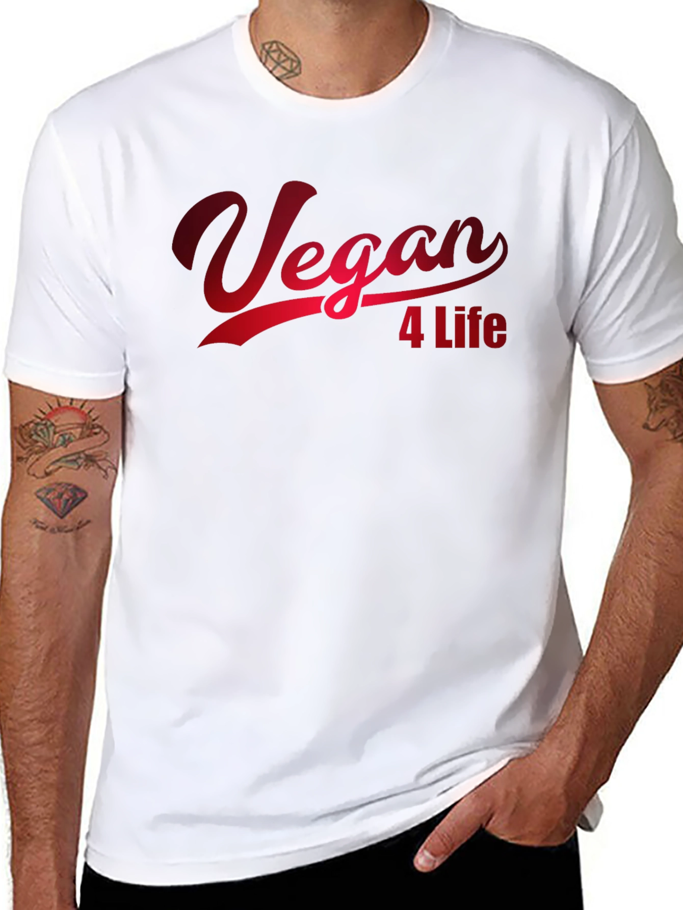 Vegan 4 Life T-Shirt - Red Graphic Print