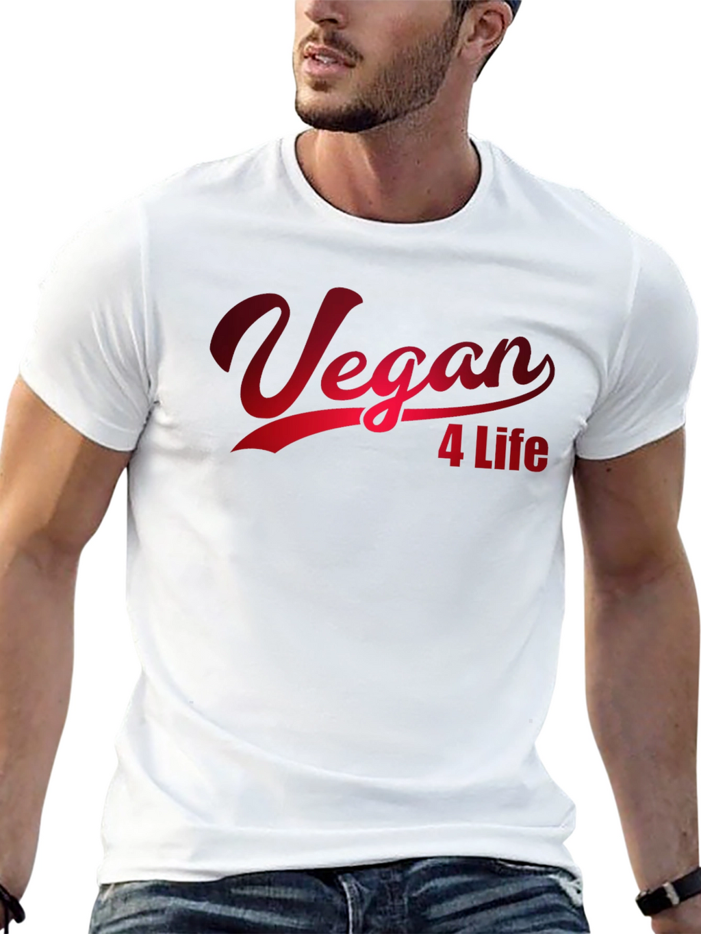 Vegan 4 Life T-Shirt - Red Graphic Print