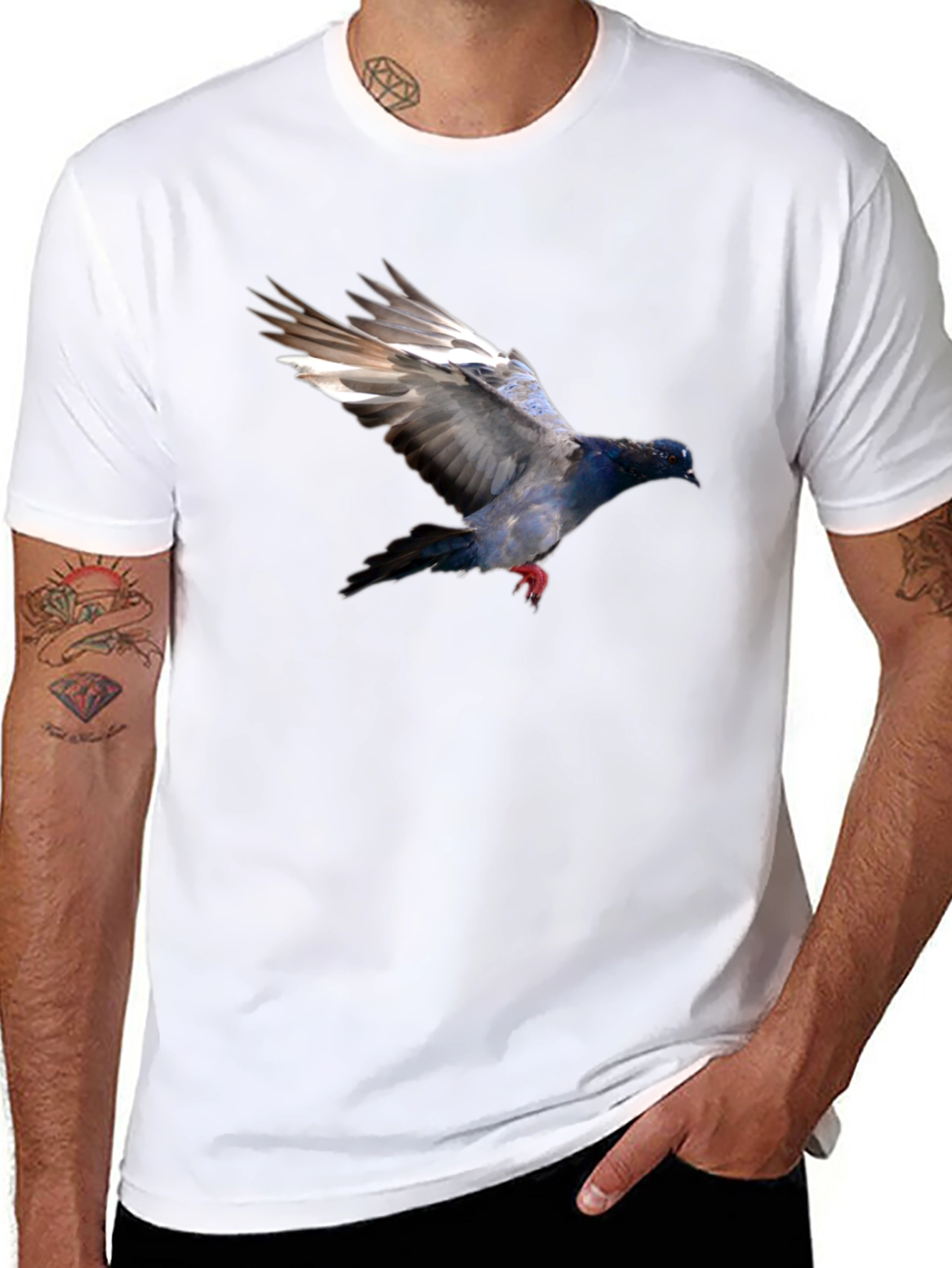 Pigeon Graphic Black T-Shirt - Stylish Bird Print Tee
