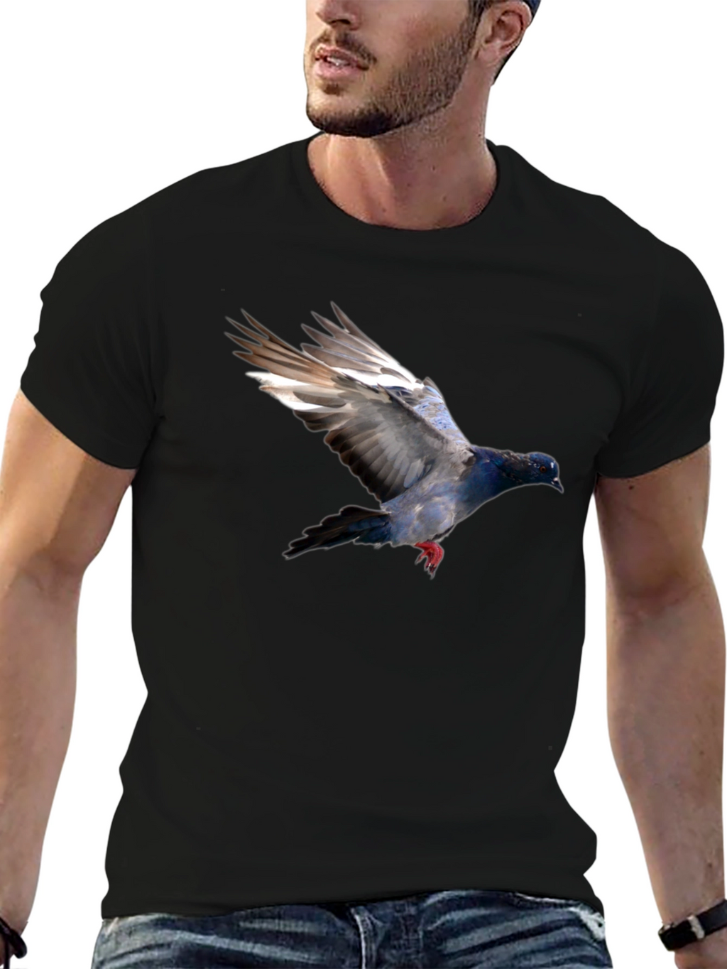 Pigeon Graphic Black T-Shirt - Stylish Bird Print Tee