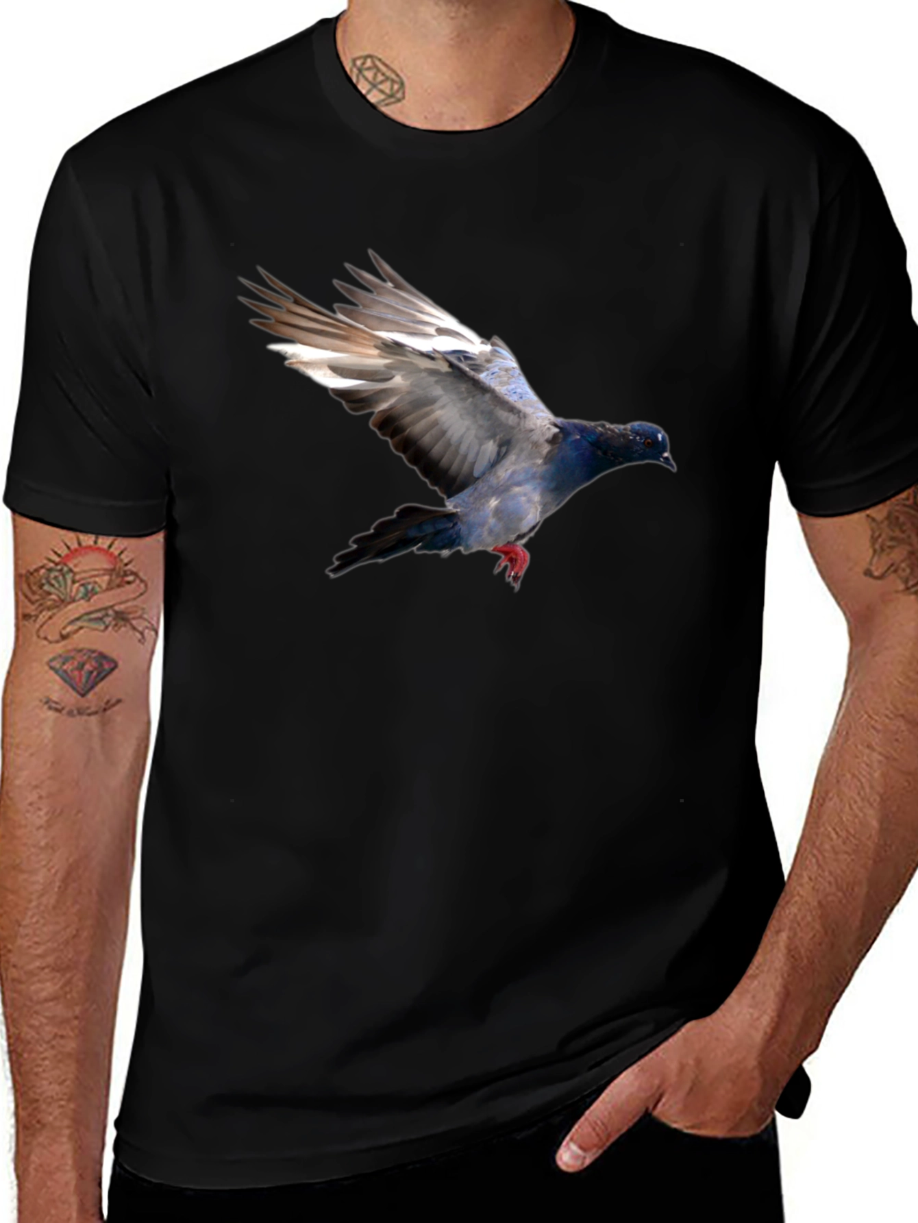 Pigeon Graphic Black T-Shirt - Stylish Bird Print Tee
