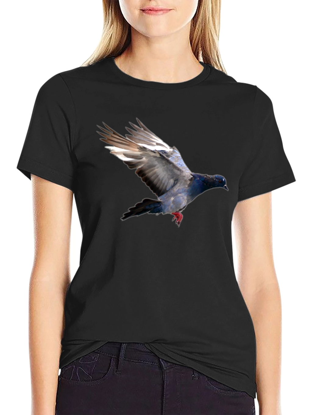 Pigeon Graphic Black T-Shirt - Stylish Bird Print Tee