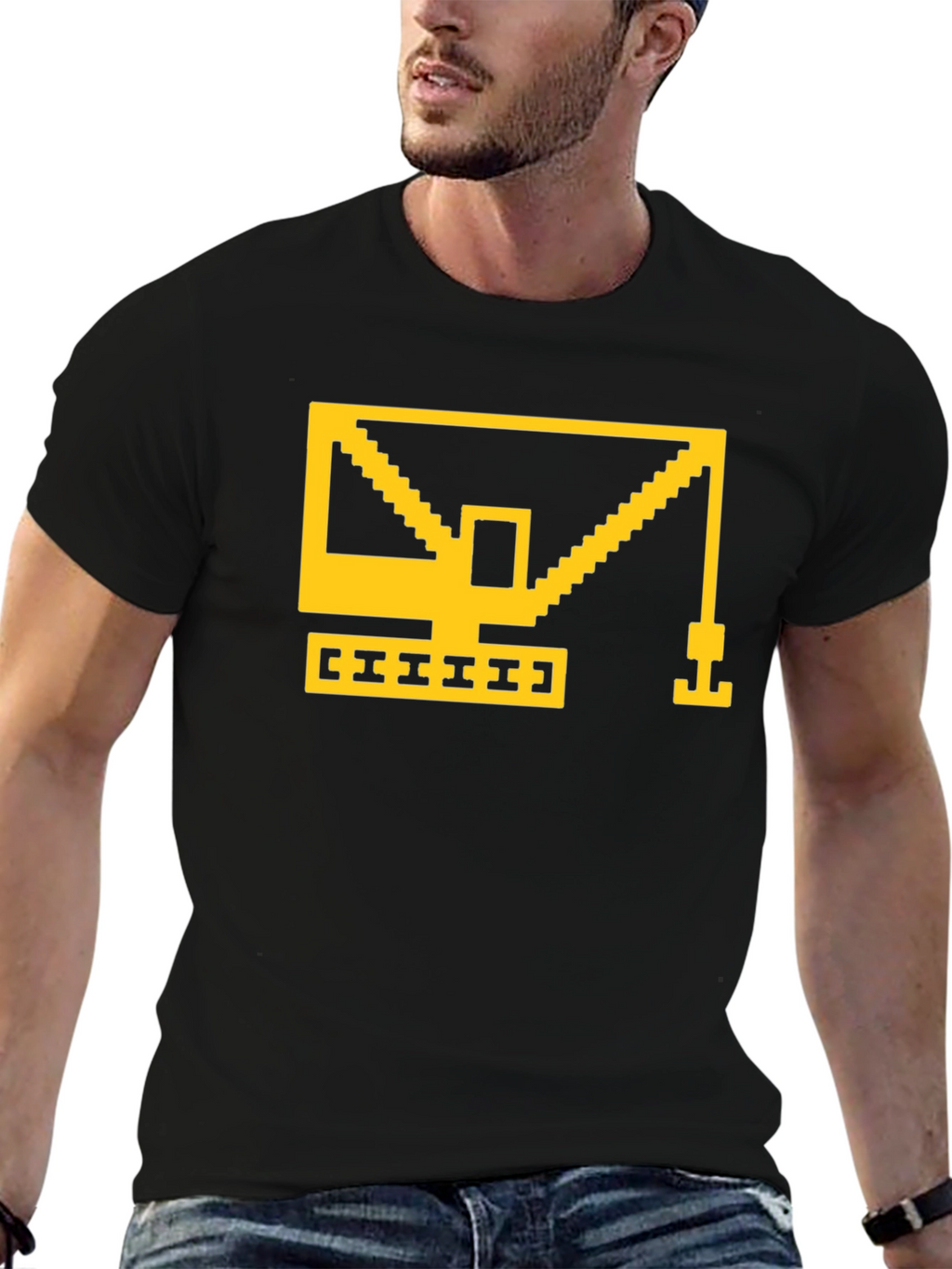 Retro 8-Bit Construction Crane Graphic T-Shirt