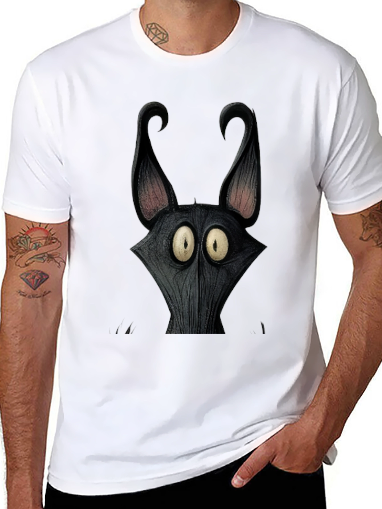 Mens Black Cartoon Character Graphic Tee