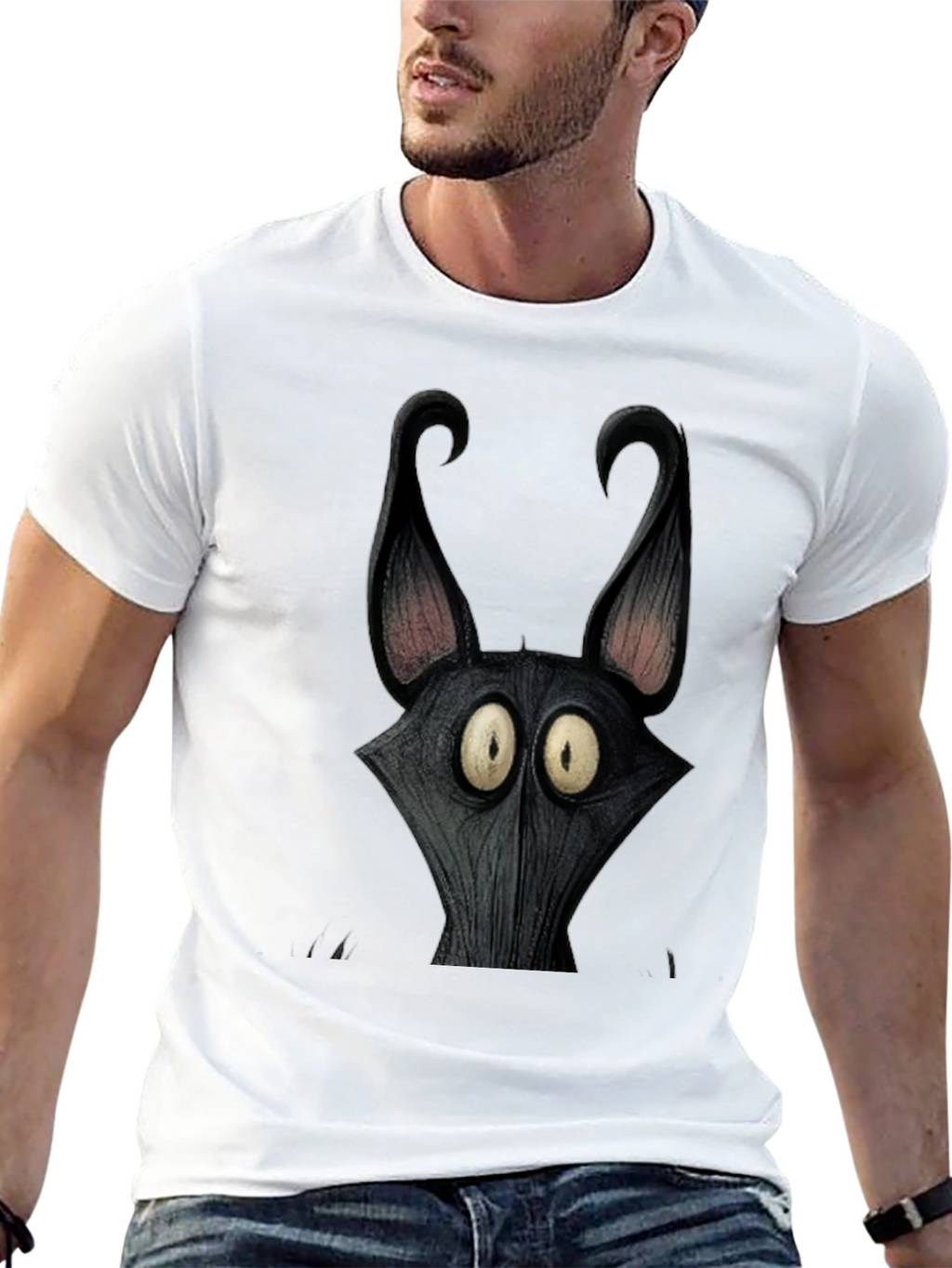 Mens Black Cartoon Character Graphic Tee