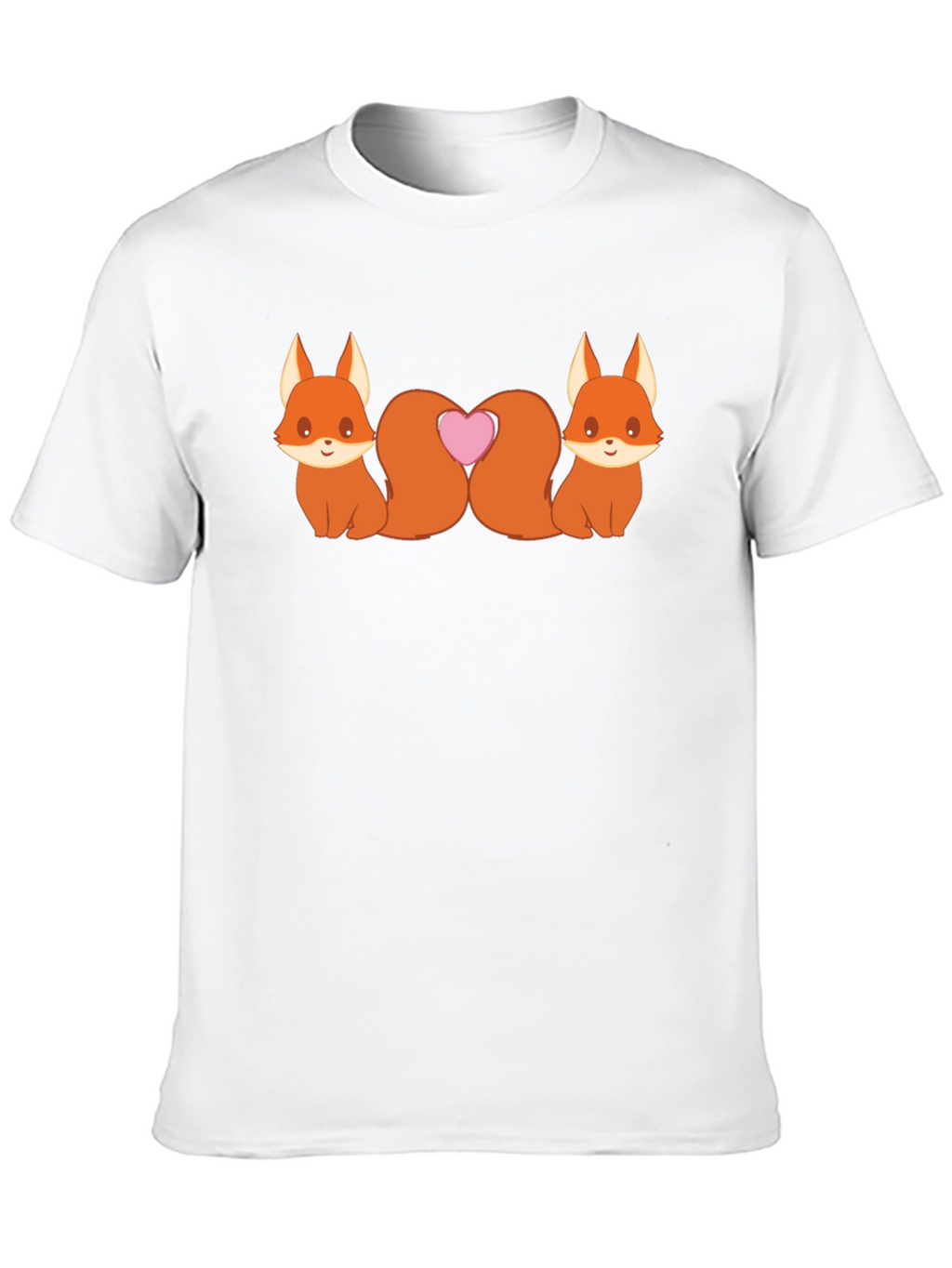 Cute Foxes Heart Tail Black T-Shirt