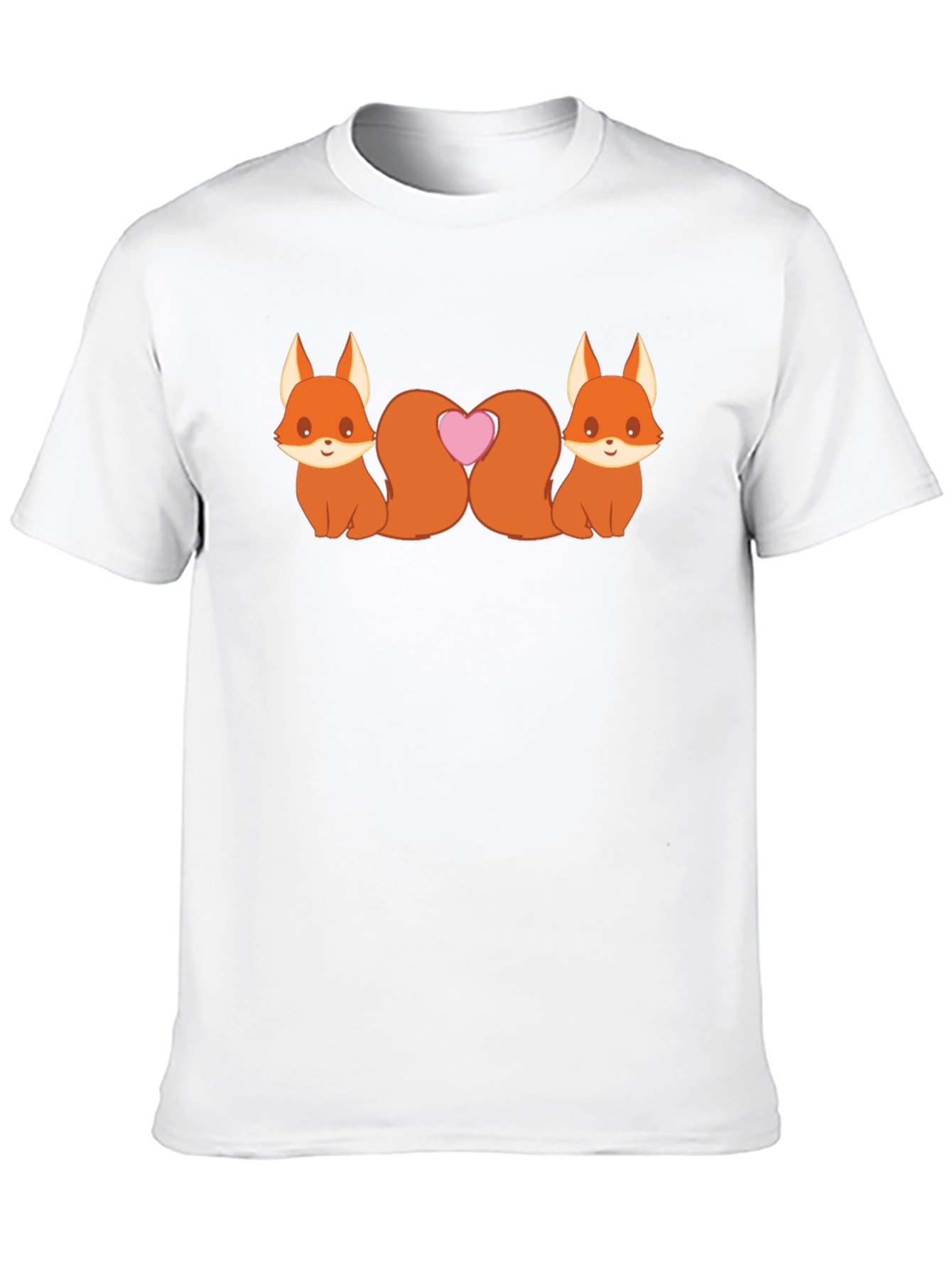 Cute Foxes Heart Tail Black T-Shirt