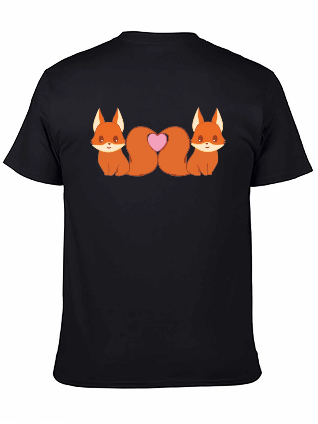 Cute Foxes Heart Tail Black T-Shirt