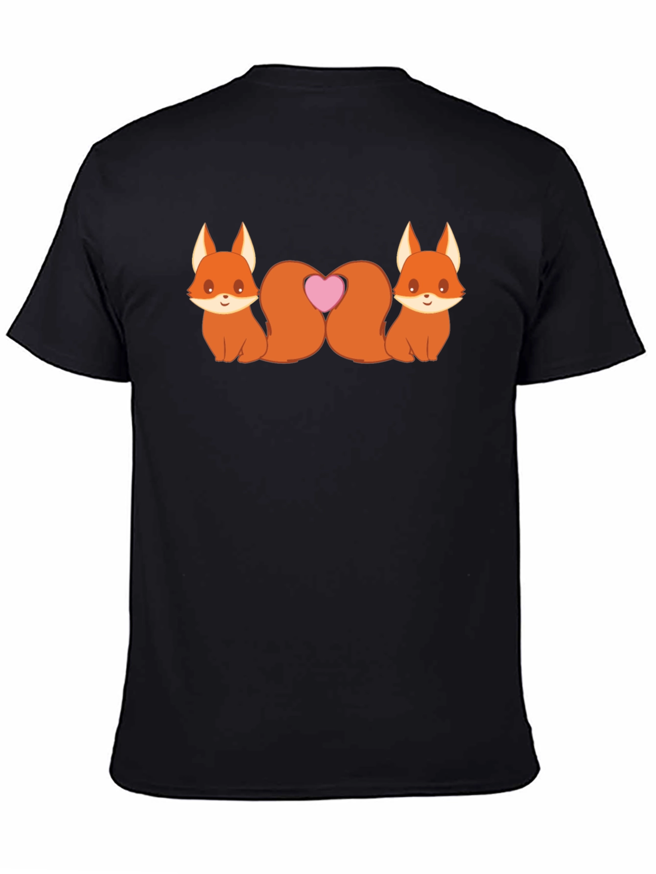 Cute Foxes Heart Tail Black T-Shirt