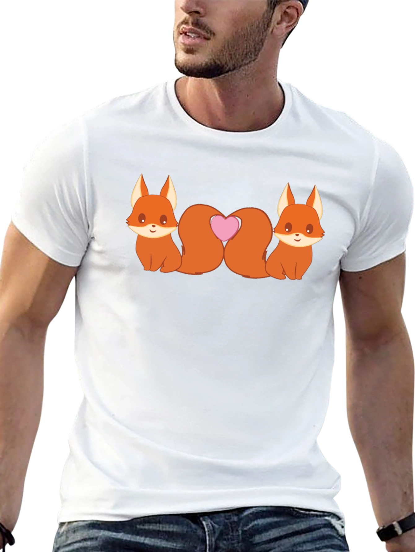 Cute Foxes Heart Tail Black T-Shirt