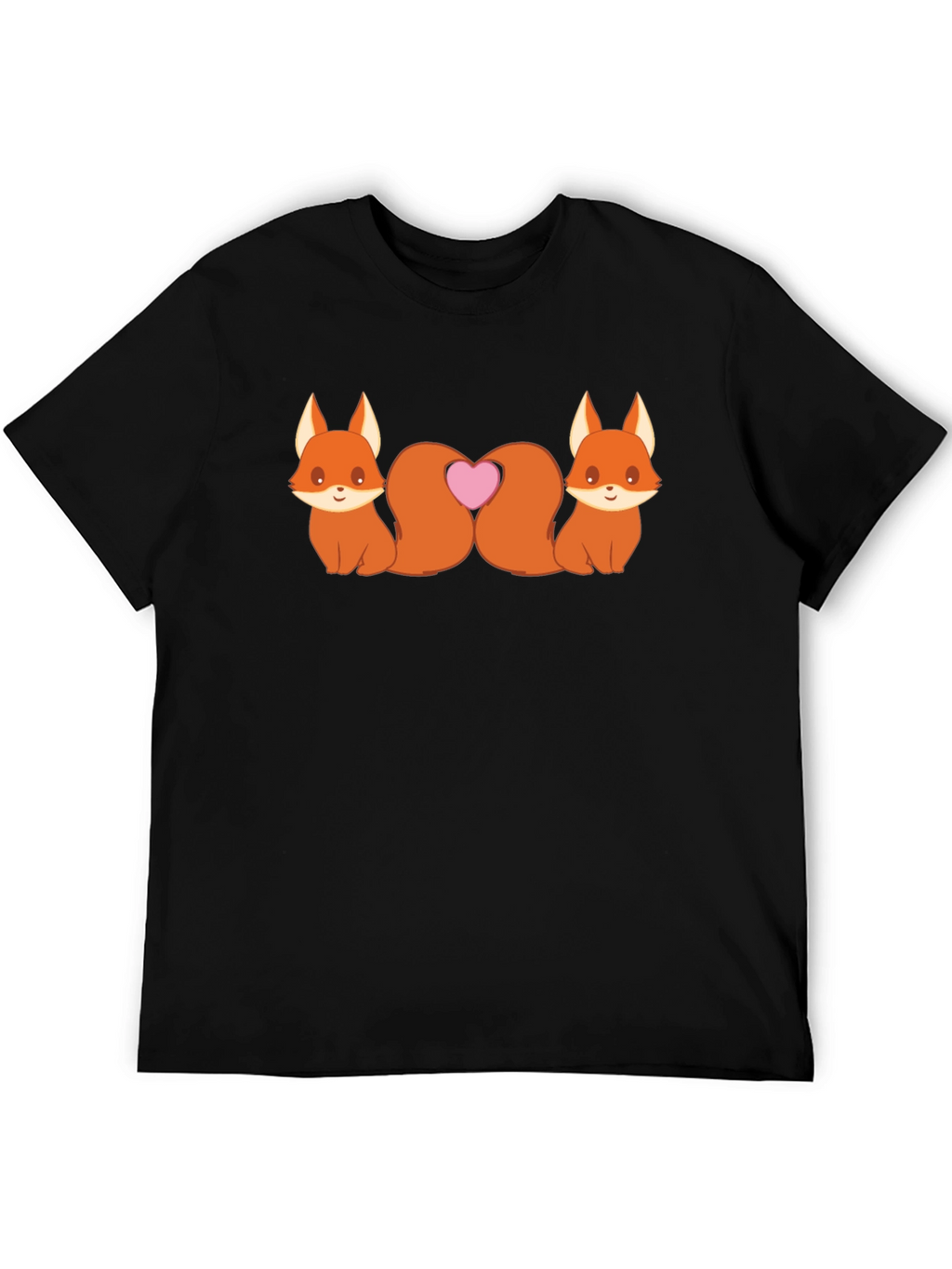 Cute Foxes Heart Tail Black T-Shirt