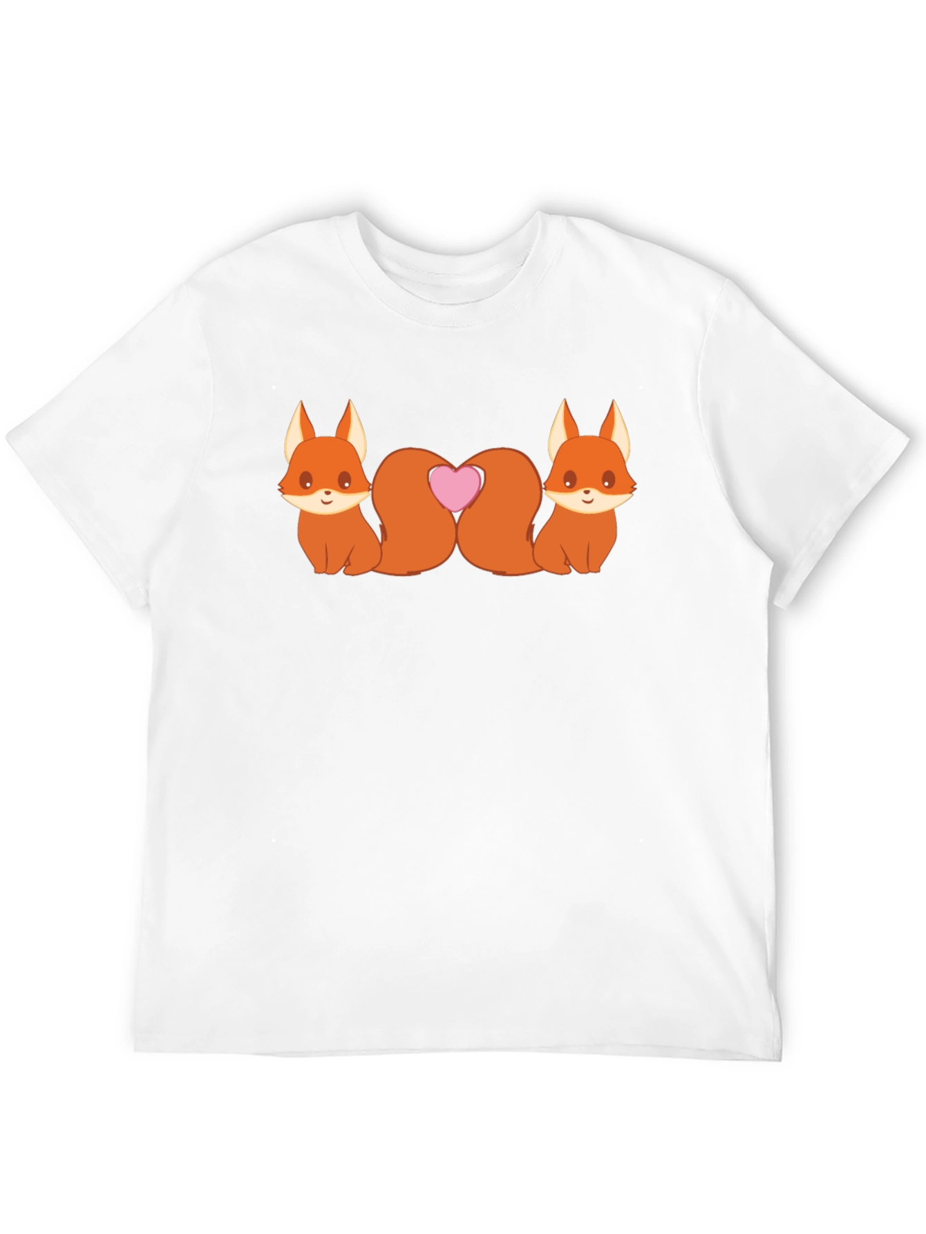 Cute Foxes Heart Tail Black T-Shirt