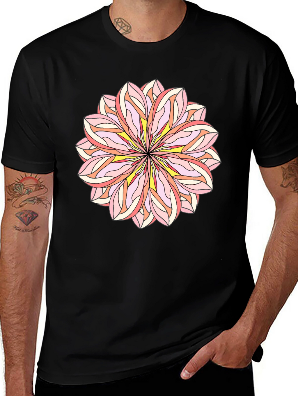 Floral Mandala Graphic Tee - Stylish Black T-Shirt