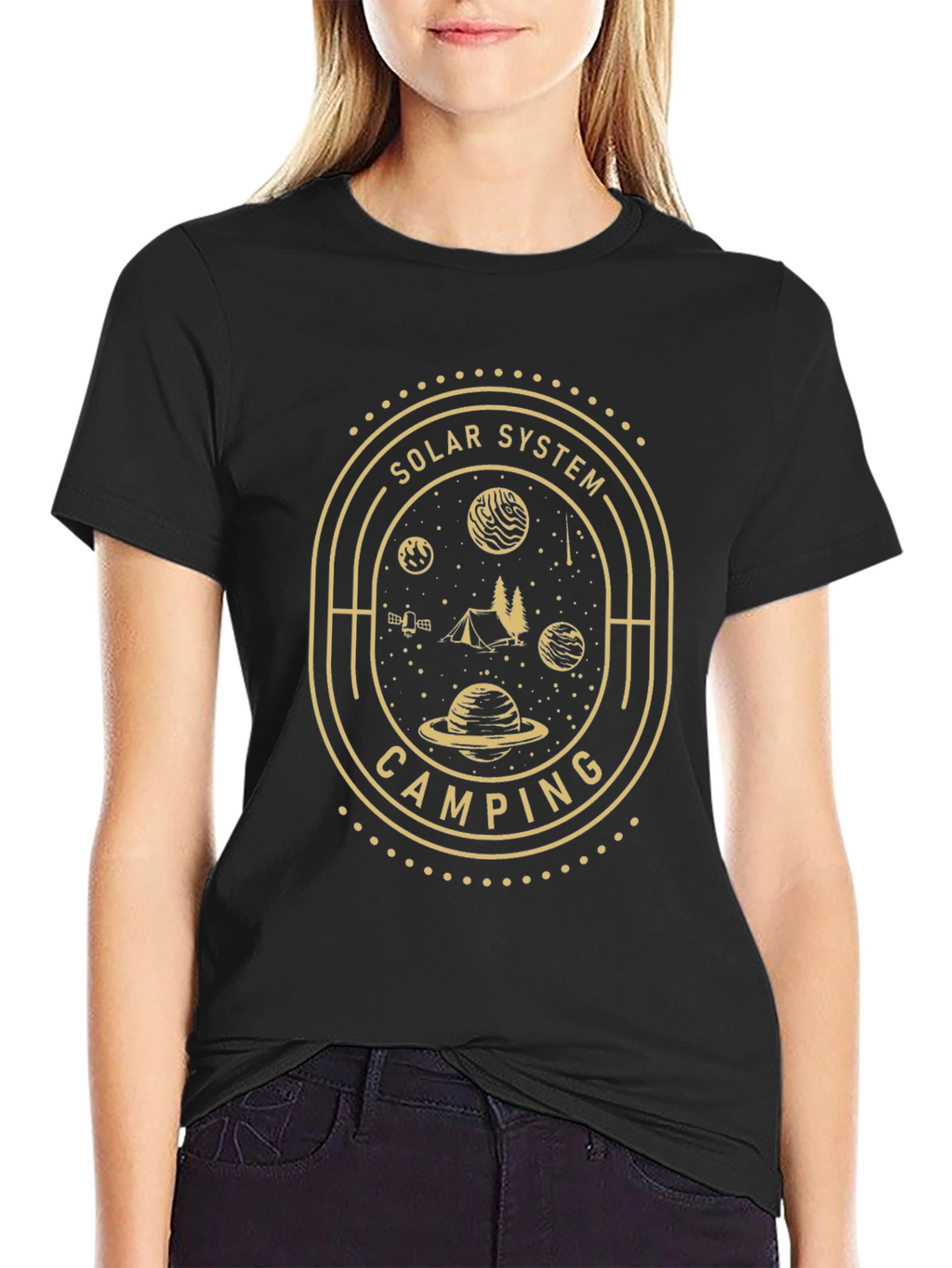 Solar System Camping Black Graphic T-Shirt