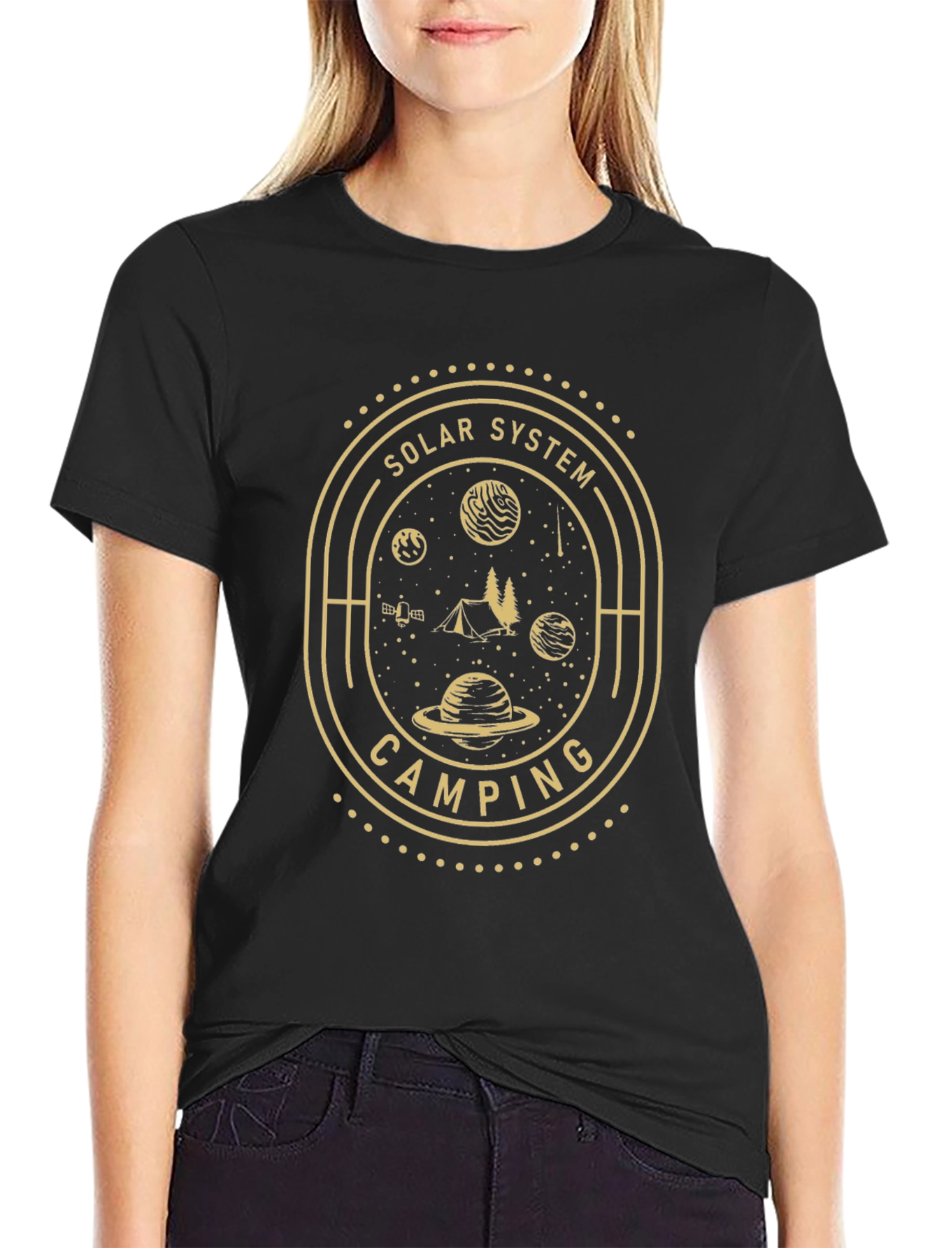 Solar System Camping Black Graphic T-Shirt