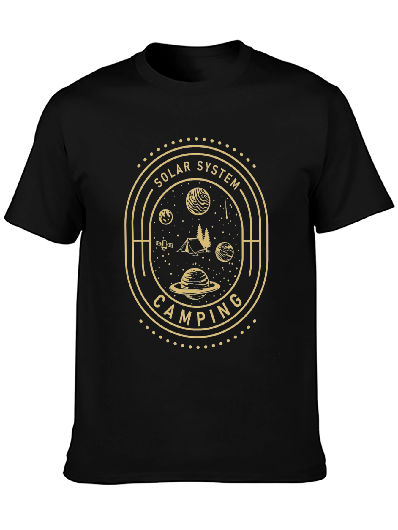 Solar System Camping Black Graphic T-Shirt