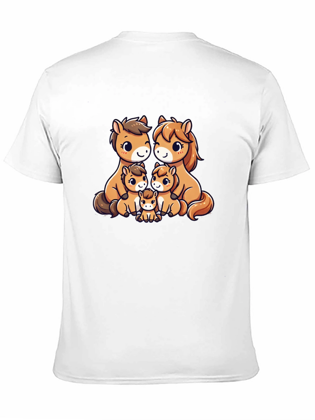 Cute Cartoon Horse Family Black T-Shirt