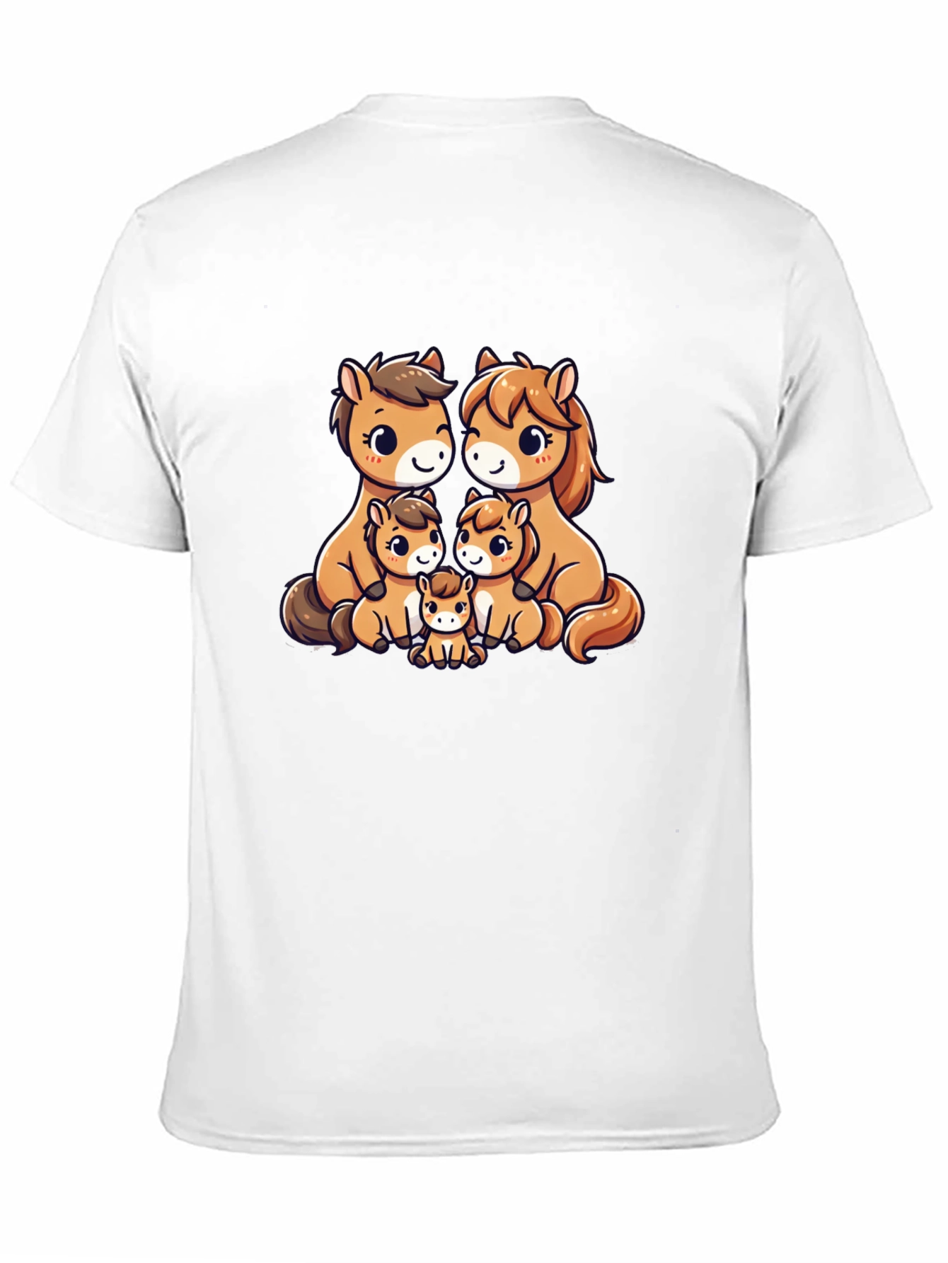 Cute Cartoon Horse Family Black T-Shirt