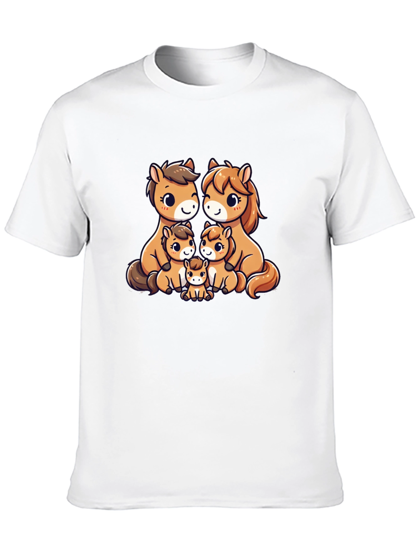 Cute Cartoon Horse Family Black T-Shirt