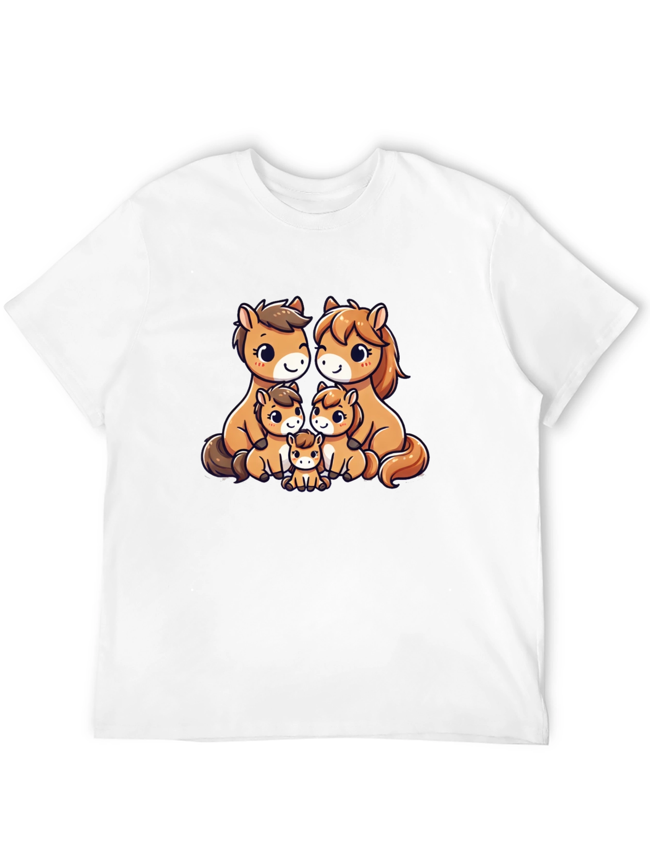Cute Cartoon Horse Family Black T-Shirt