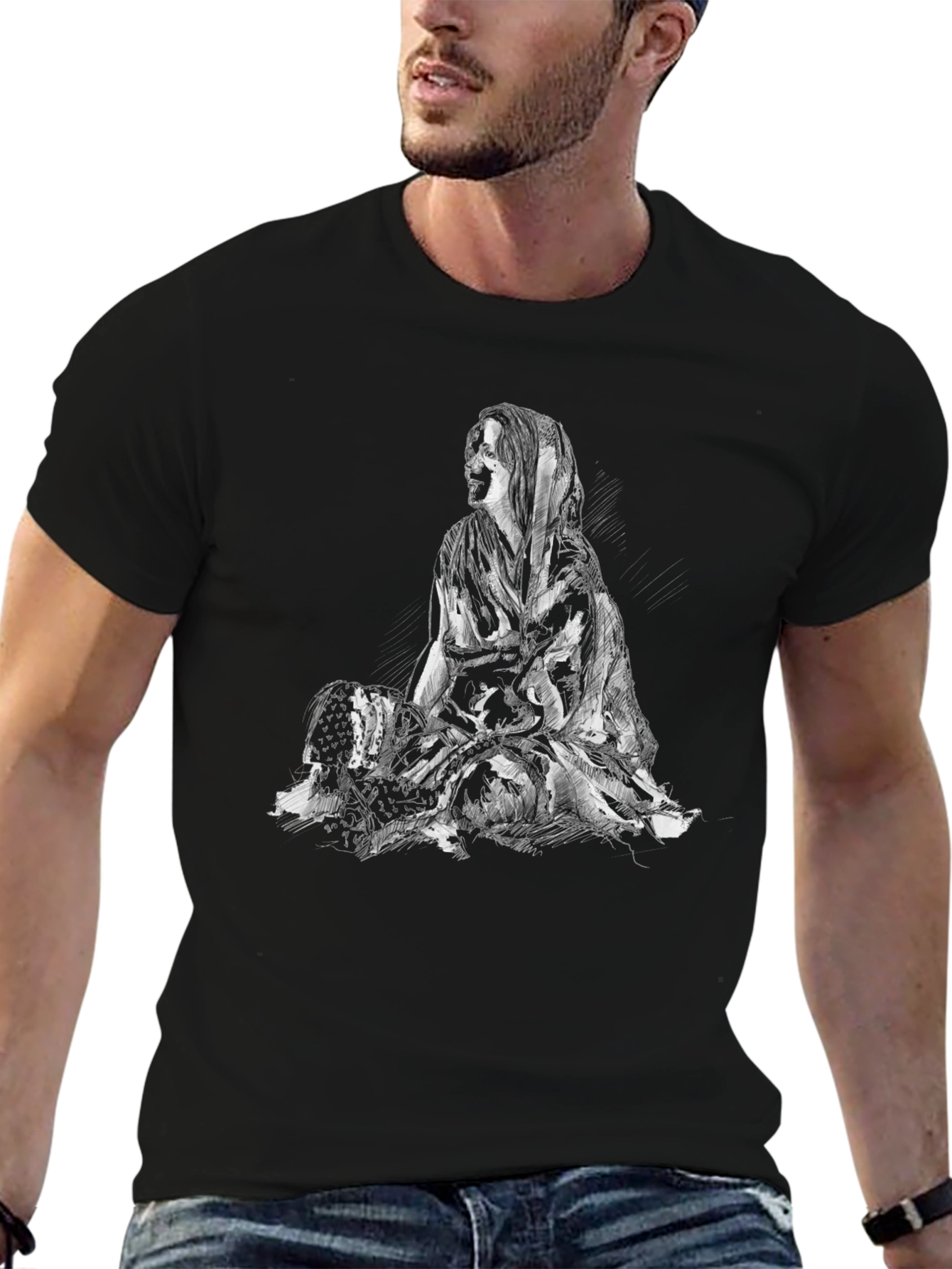 Black Graphic Tee - Woman Sketch